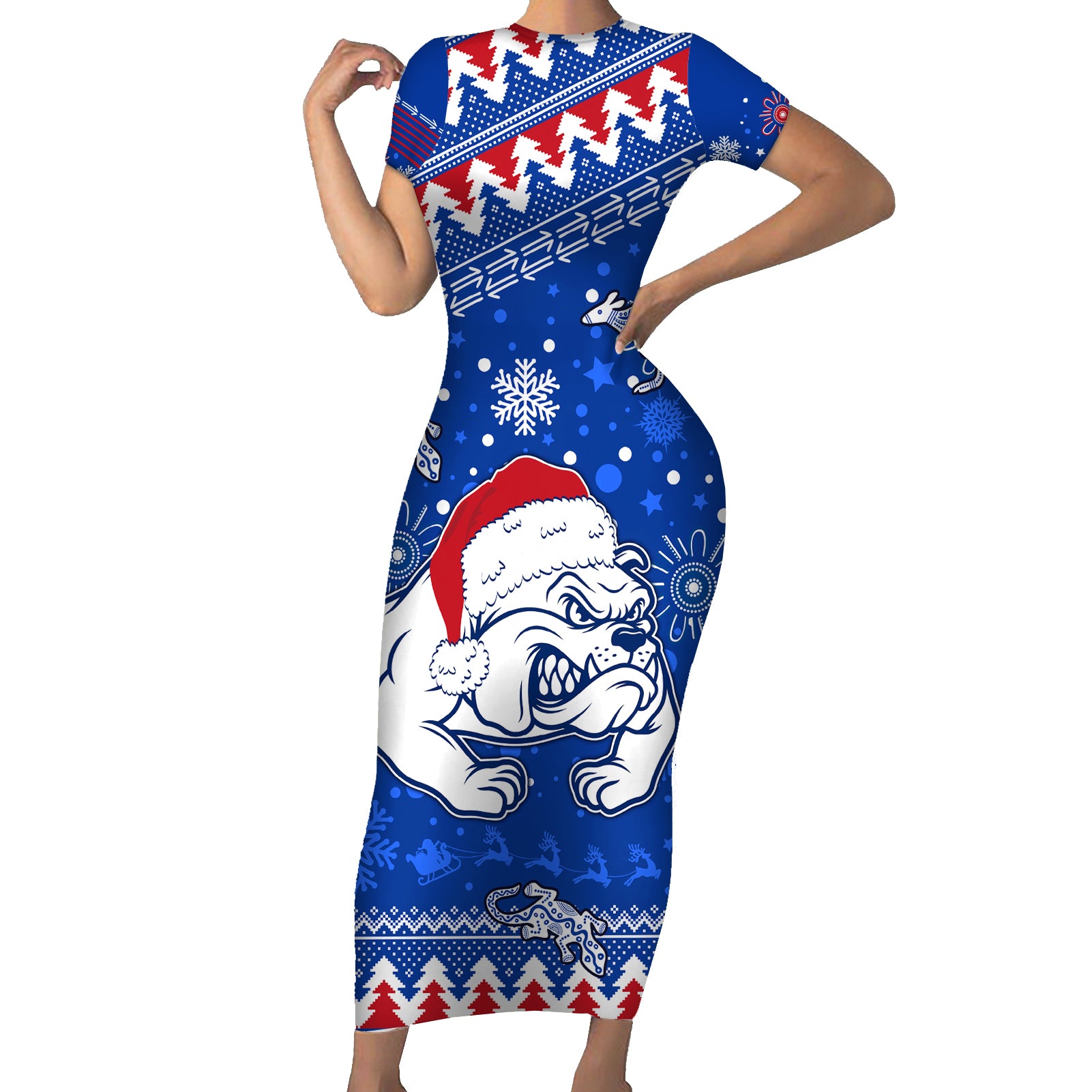 bulldogs-football-family-matching-short-sleeve-bodycon-dress-and-hawaiian-shirt-christmas-vibe-2023