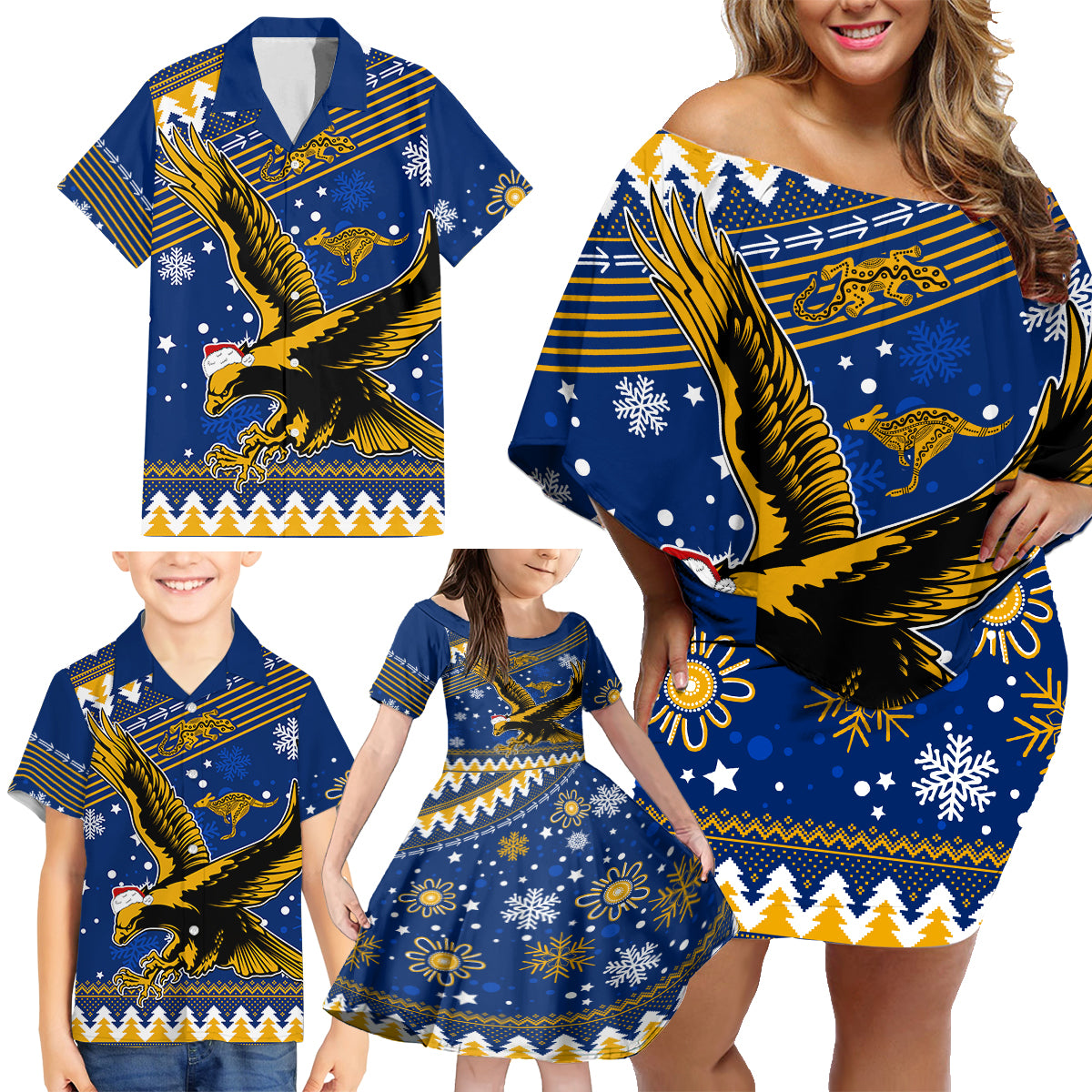 custom-eagles-football-family-matching-off-shoulder-short-dress-and-hawaiian-shirt-christmas-vibe-2023