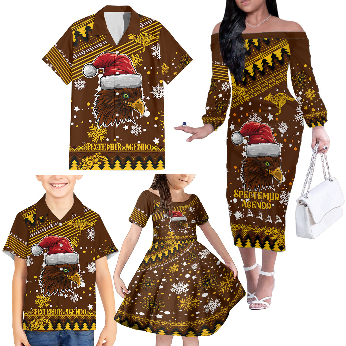 hawks-football-family-matching-off-shoulder-long-sleeve-dress-and-hawaiian-shirt-spectemur-agendo-christmas-vibe-2023