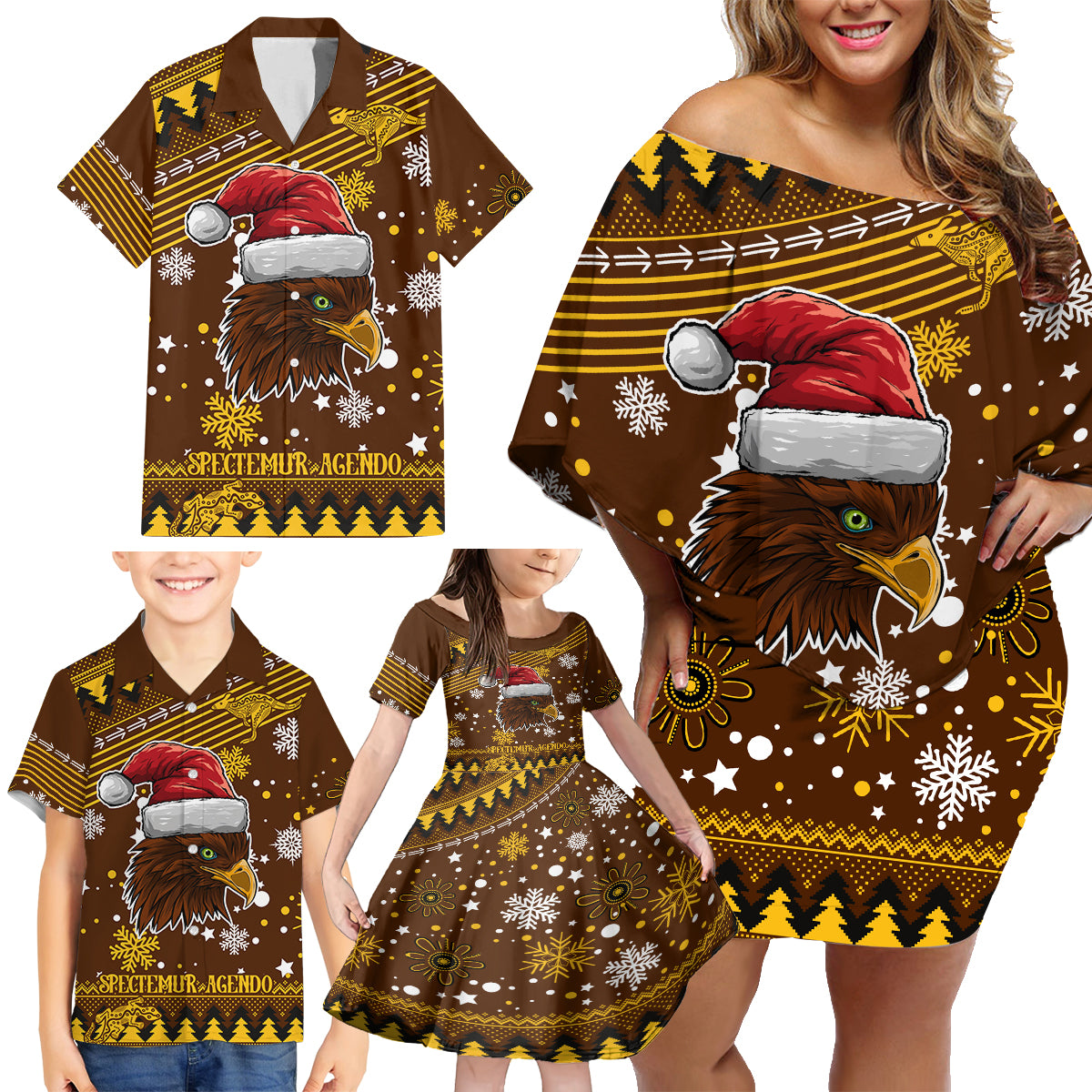 hawks-football-family-matching-off-shoulder-short-dress-and-hawaiian-shirt-spectemur-agendo-christmas-vibe-2023