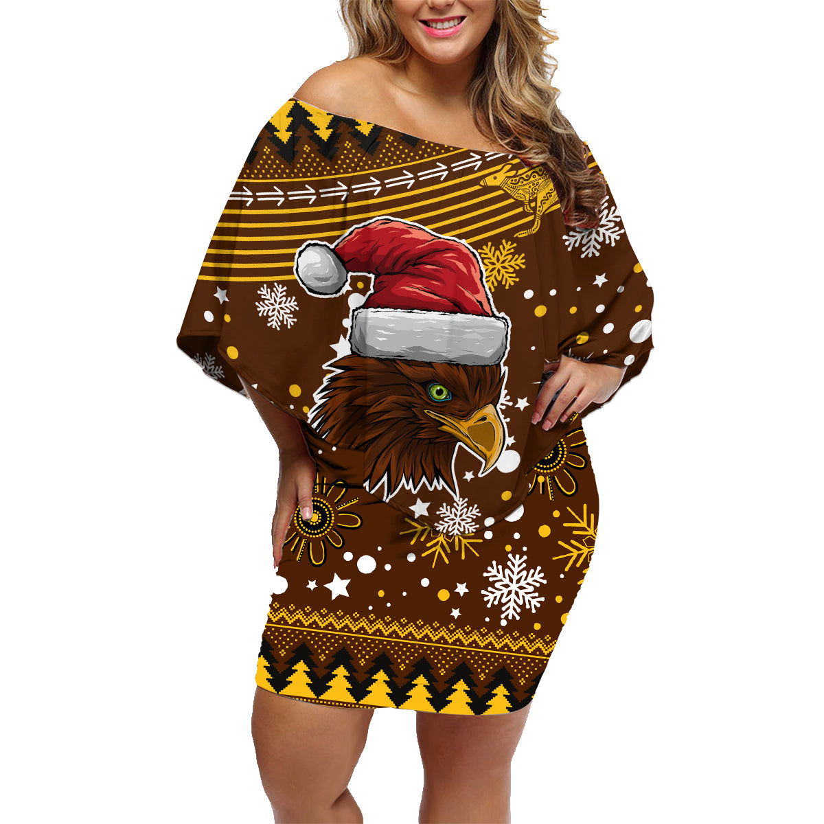 hawks-football-family-matching-off-shoulder-short-dress-and-hawaiian-shirt-spectemur-agendo-christmas-vibe-2023