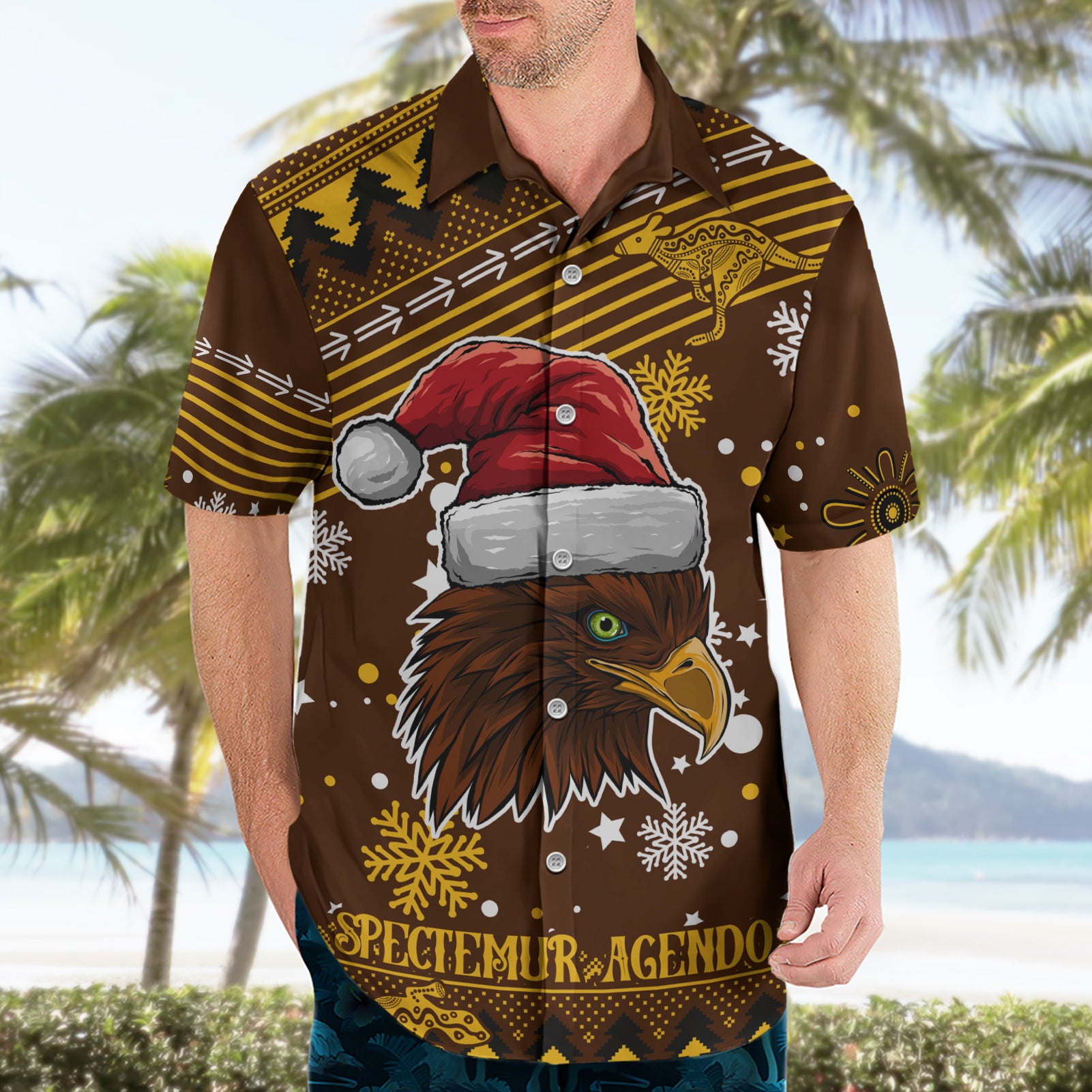 Custom Hawks Football Hawaiian Shirt Spectemur Agendo Christmas Vibe 2023 - Vibe Hoodie Shop
