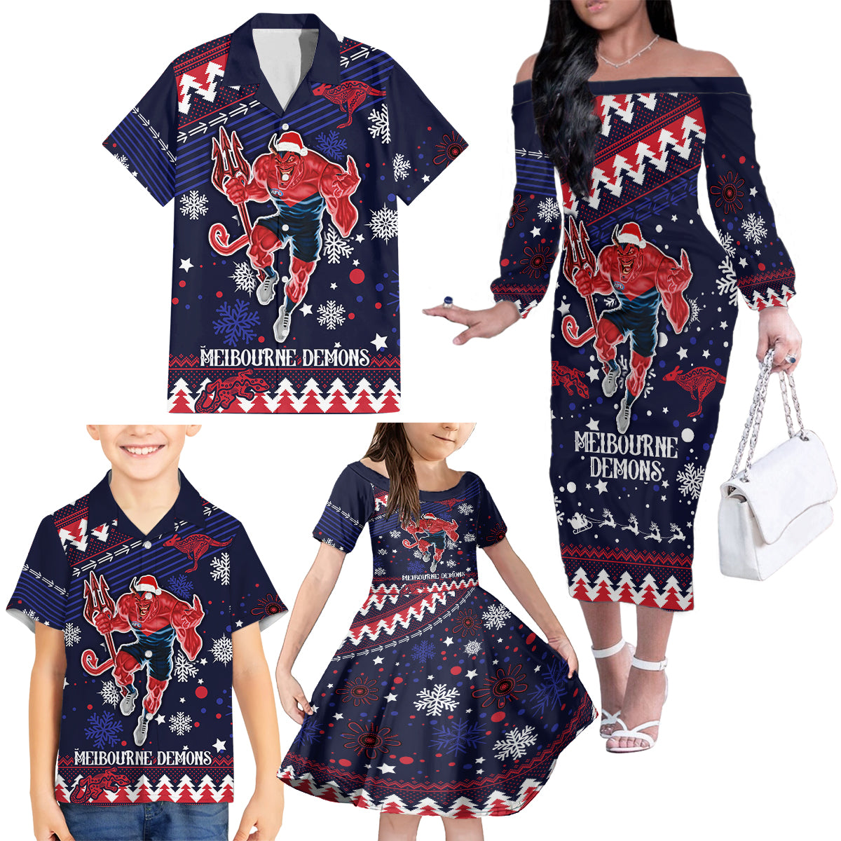 custom-melbourne-demons-football-family-matching-off-shoulder-long-sleeve-dress-and-hawaiian-shirt-narrm-christmas-vibe-2023