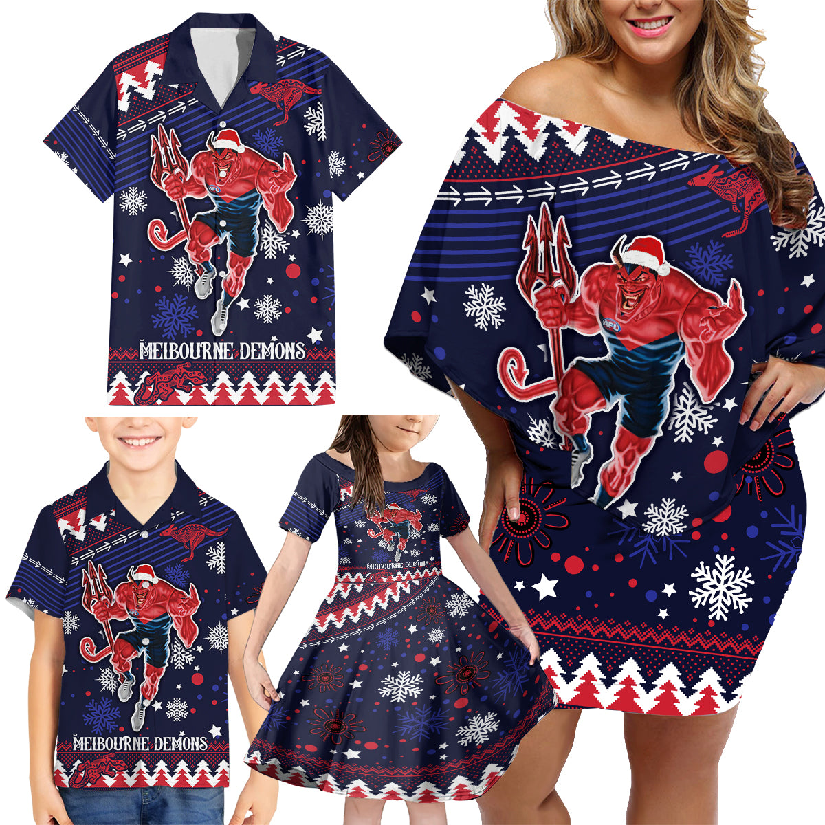 custom-melbourne-demons-football-family-matching-off-shoulder-short-dress-and-hawaiian-shirt-narrm-christmas-vibe-2023