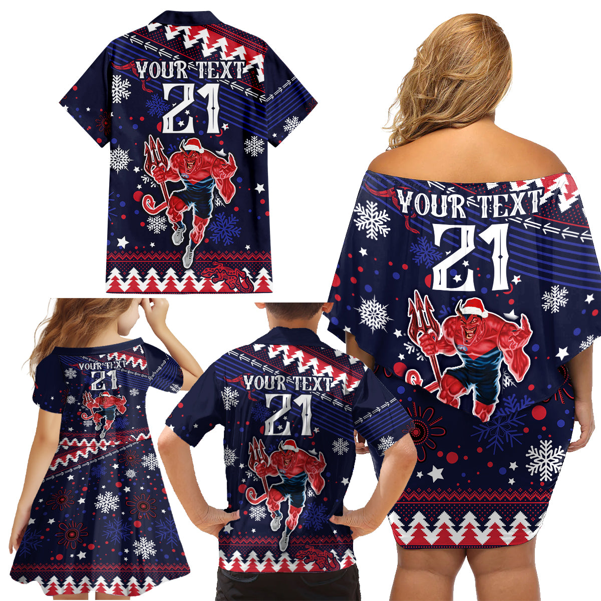 custom-melbourne-demons-football-family-matching-off-shoulder-short-dress-and-hawaiian-shirt-narrm-christmas-vibe-2023