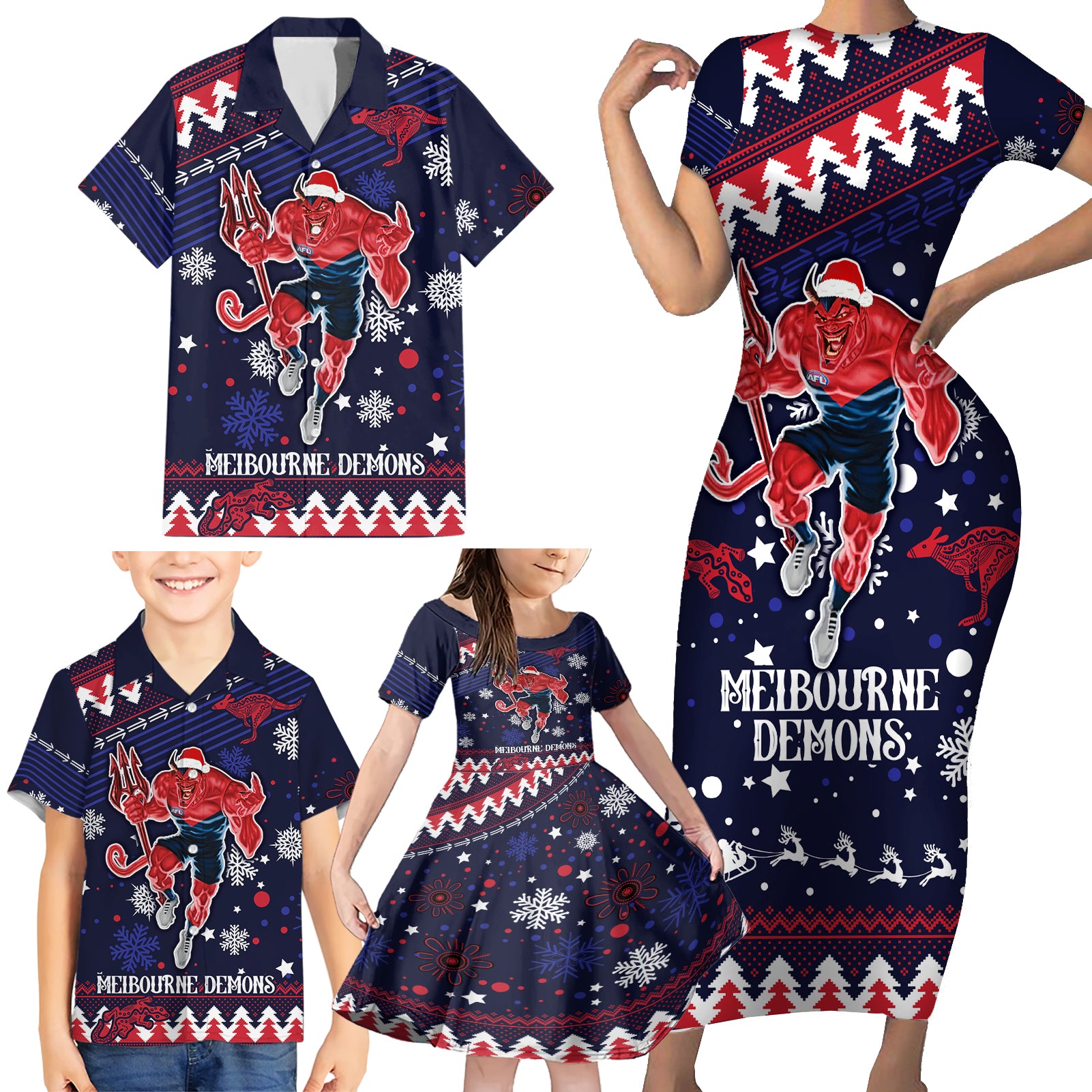 custom-melbourne-demons-football-family-matching-short-sleeve-bodycon-dress-and-hawaiian-shirt-narrm-christmas-vibe-2023