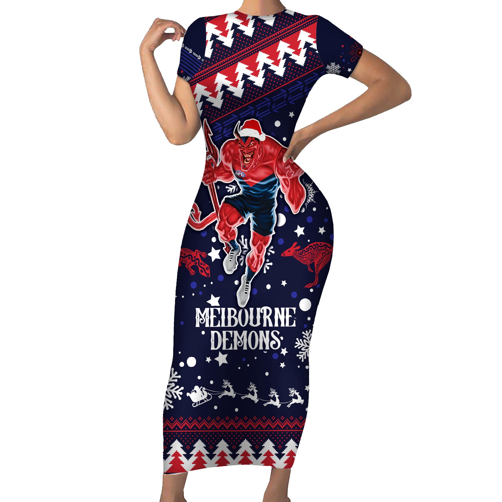 custom-melbourne-demons-football-family-matching-short-sleeve-bodycon-dress-and-hawaiian-shirt-narrm-christmas-vibe-2023