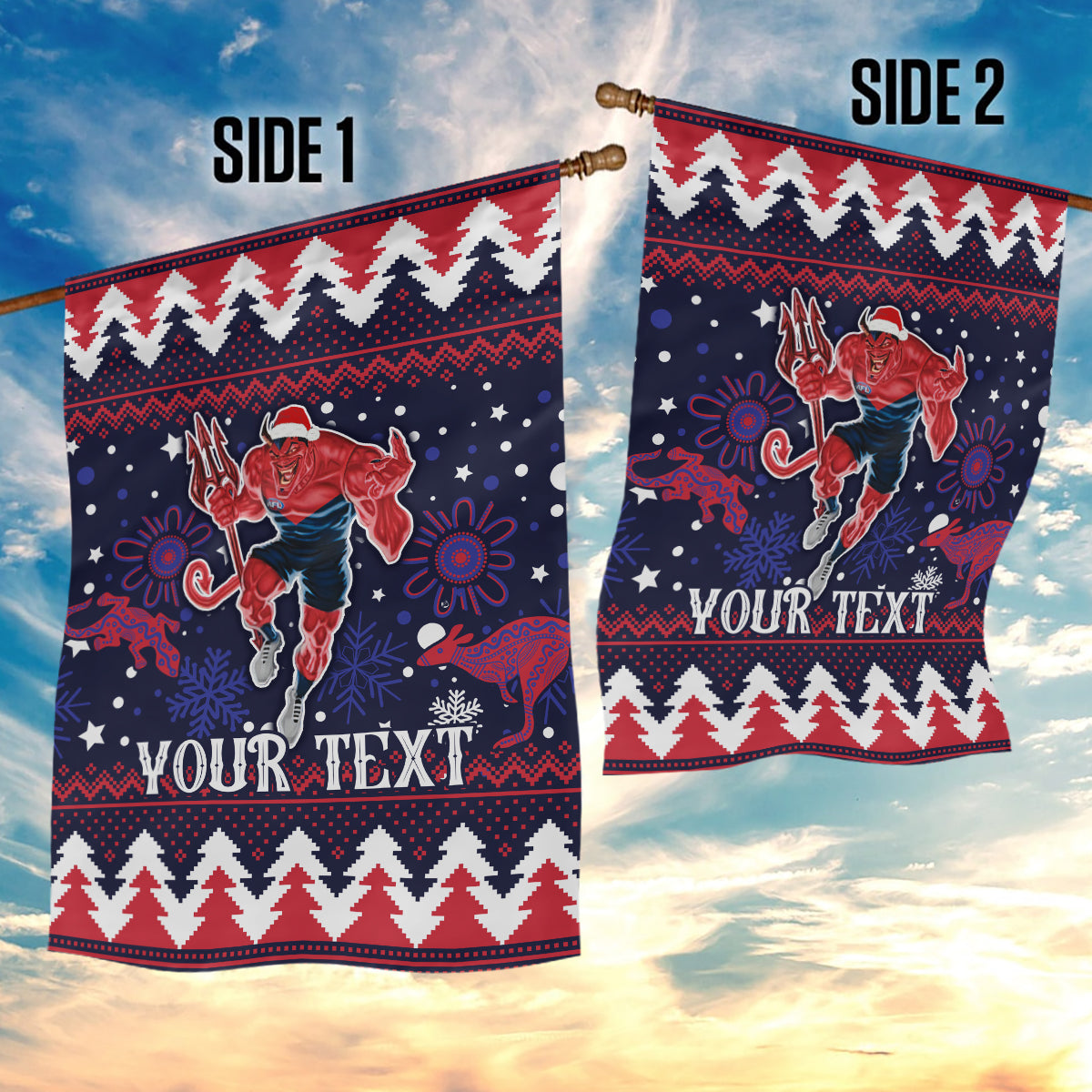 Custom Melbourne Demons Football Garden Flag Narrm Christmas Vibe 2023 - Vibe Hoodie Shop