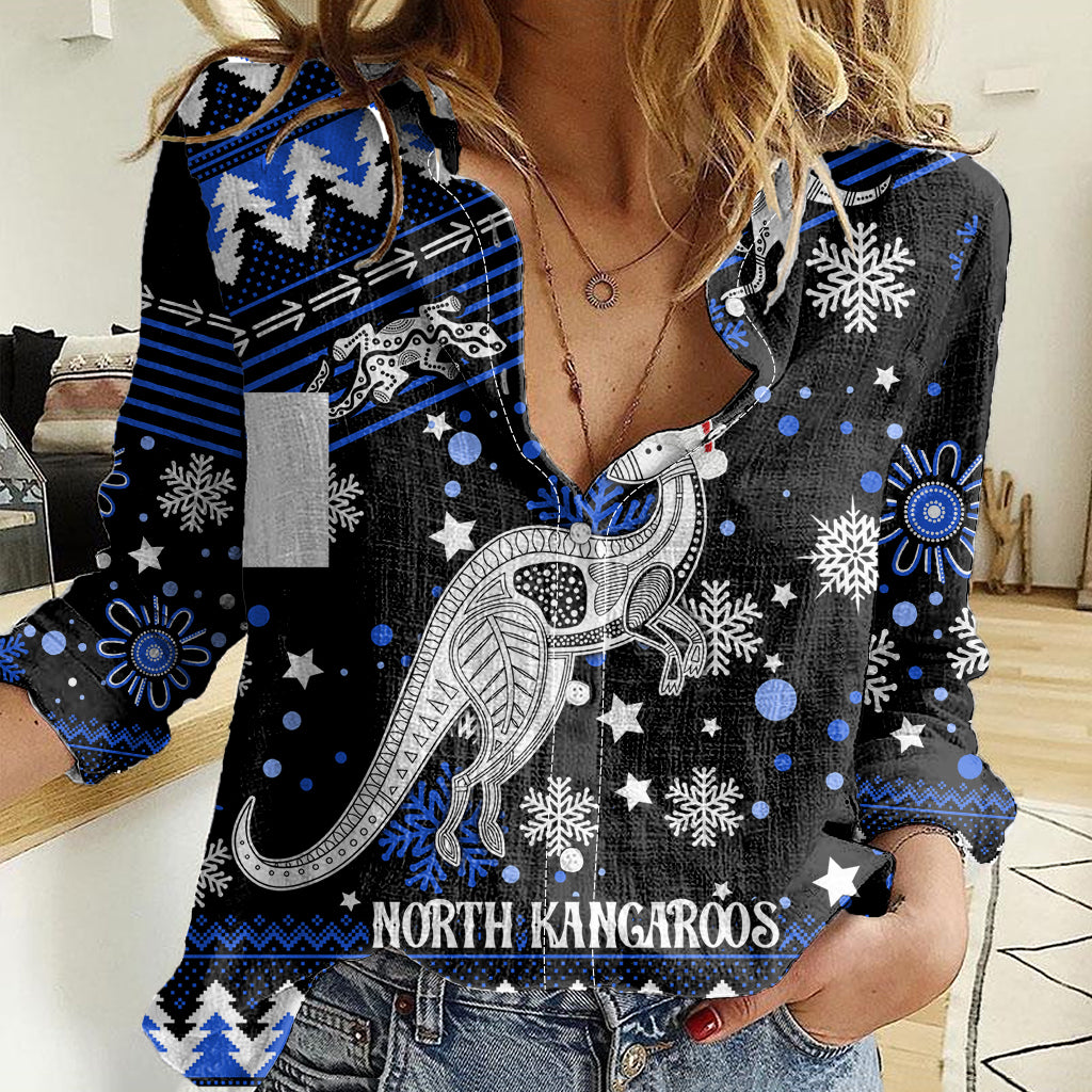 Custom North Kangaroos Football Women Casual Shirt Roos Christmas Vibe 2023 - Vibe Hoodie Shop