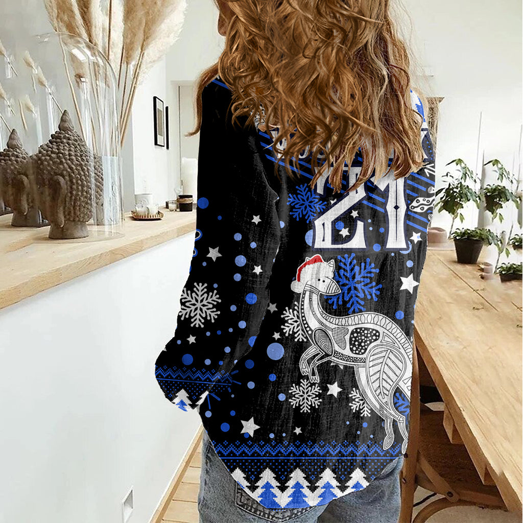 Custom North Kangaroos Football Women Casual Shirt Roos Christmas Vibe 2023 - Vibe Hoodie Shop