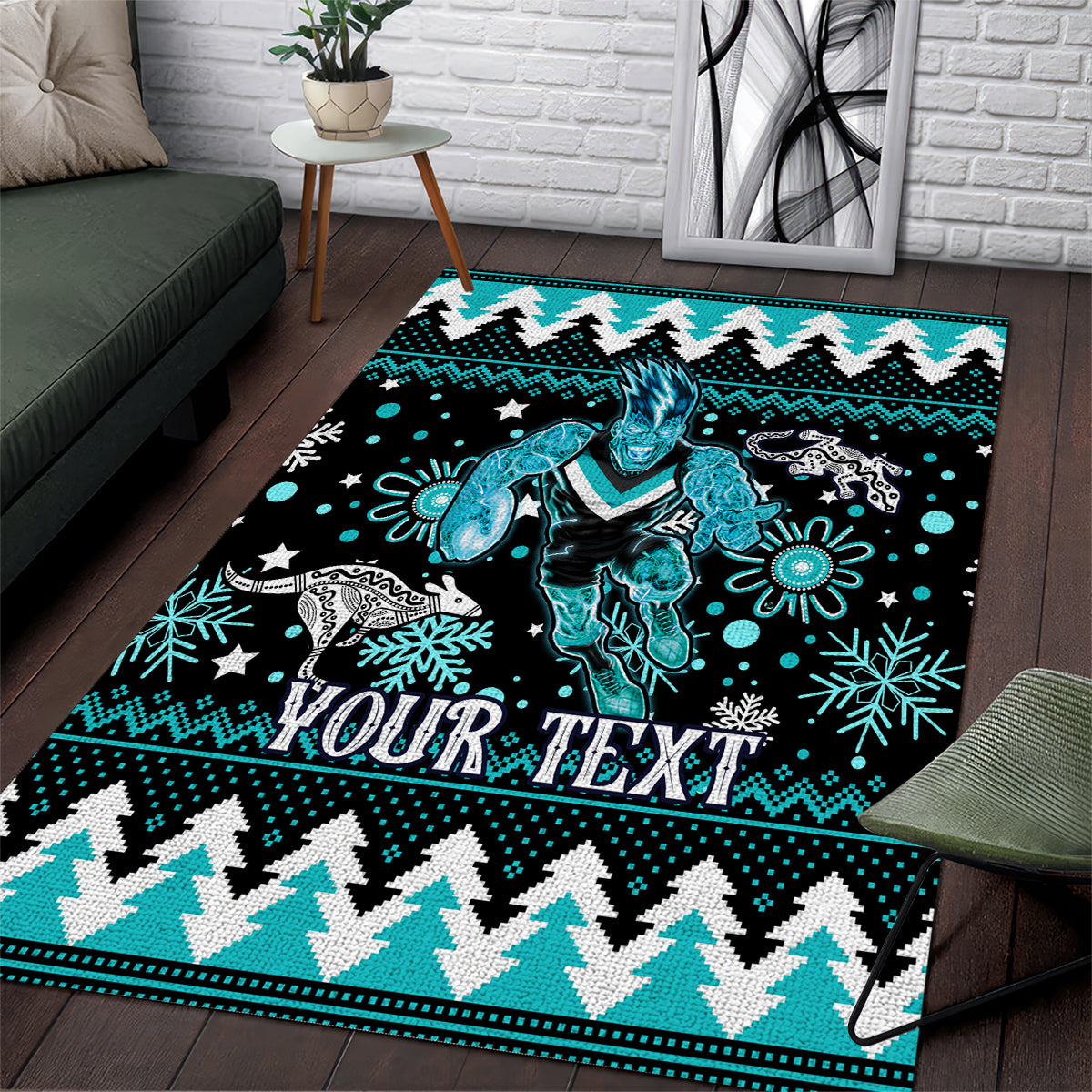 Custom Port Adelaide Power Football Area Rug Port Adelaide Power Football Christmas Vibe 2023 - Vibe Hoodie Shop