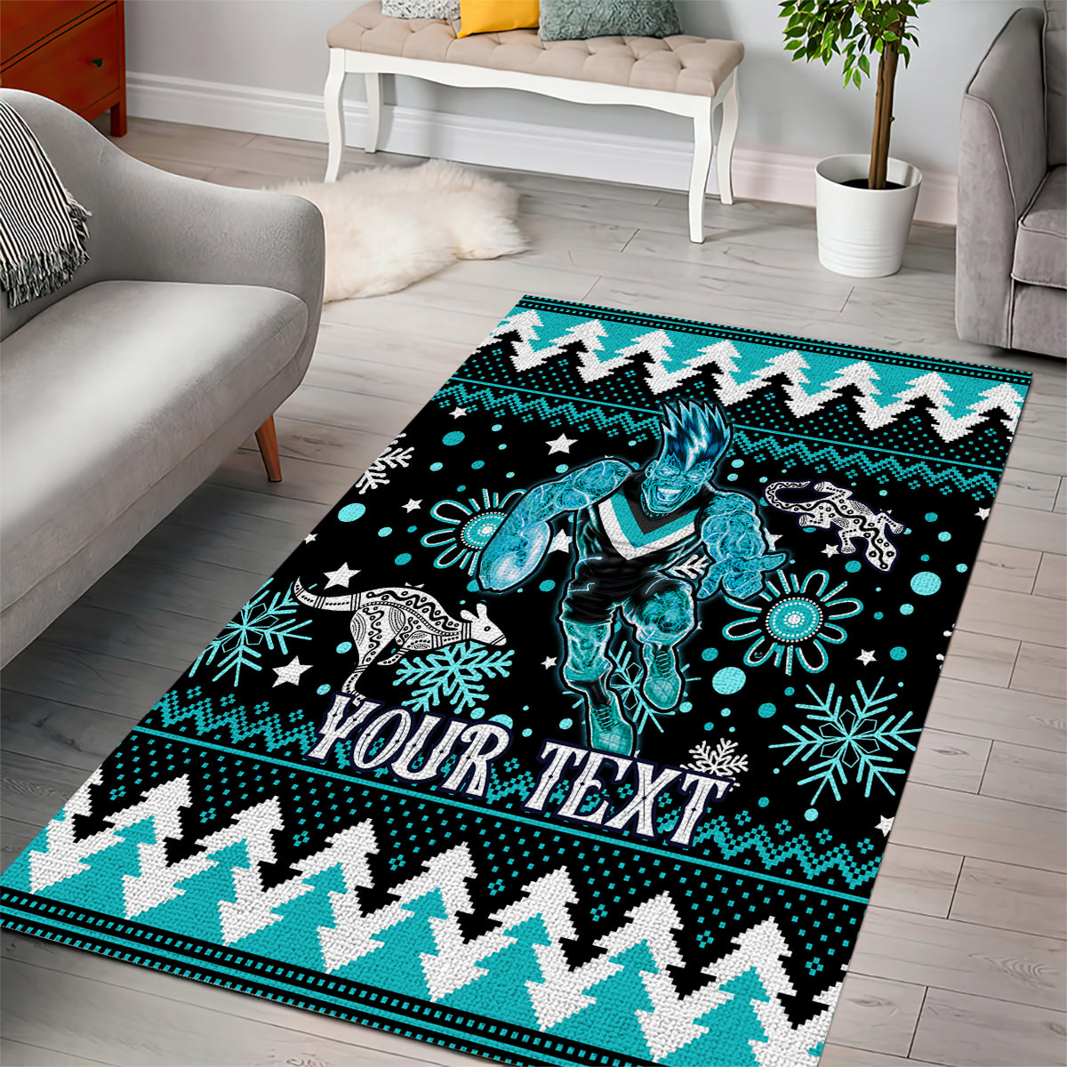 Custom Port Adelaide Power Football Area Rug Port Adelaide Power Football Christmas Vibe 2023 - Vibe Hoodie Shop