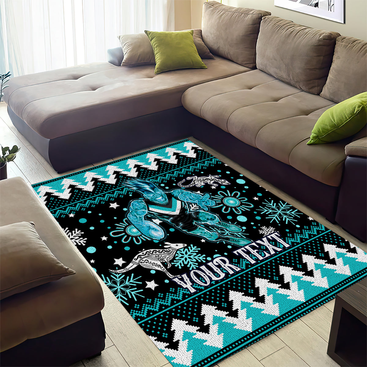 Custom Port Adelaide Power Football Area Rug Port Adelaide Power Football Christmas Vibe 2023 - Vibe Hoodie Shop