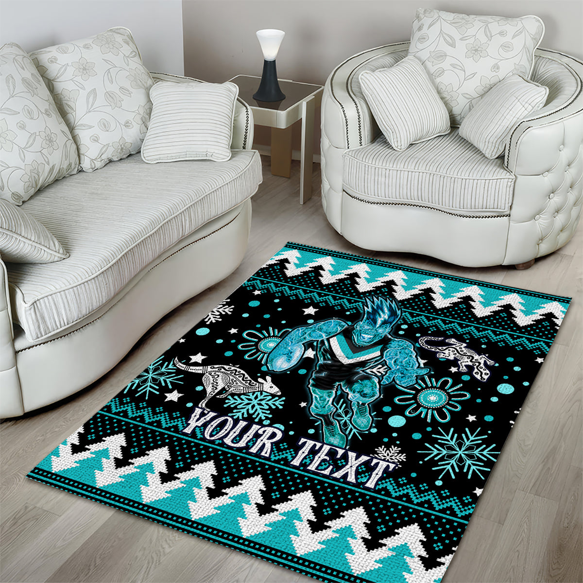 Custom Port Adelaide Power Football Area Rug Port Adelaide Power Football Christmas Vibe 2023 - Vibe Hoodie Shop