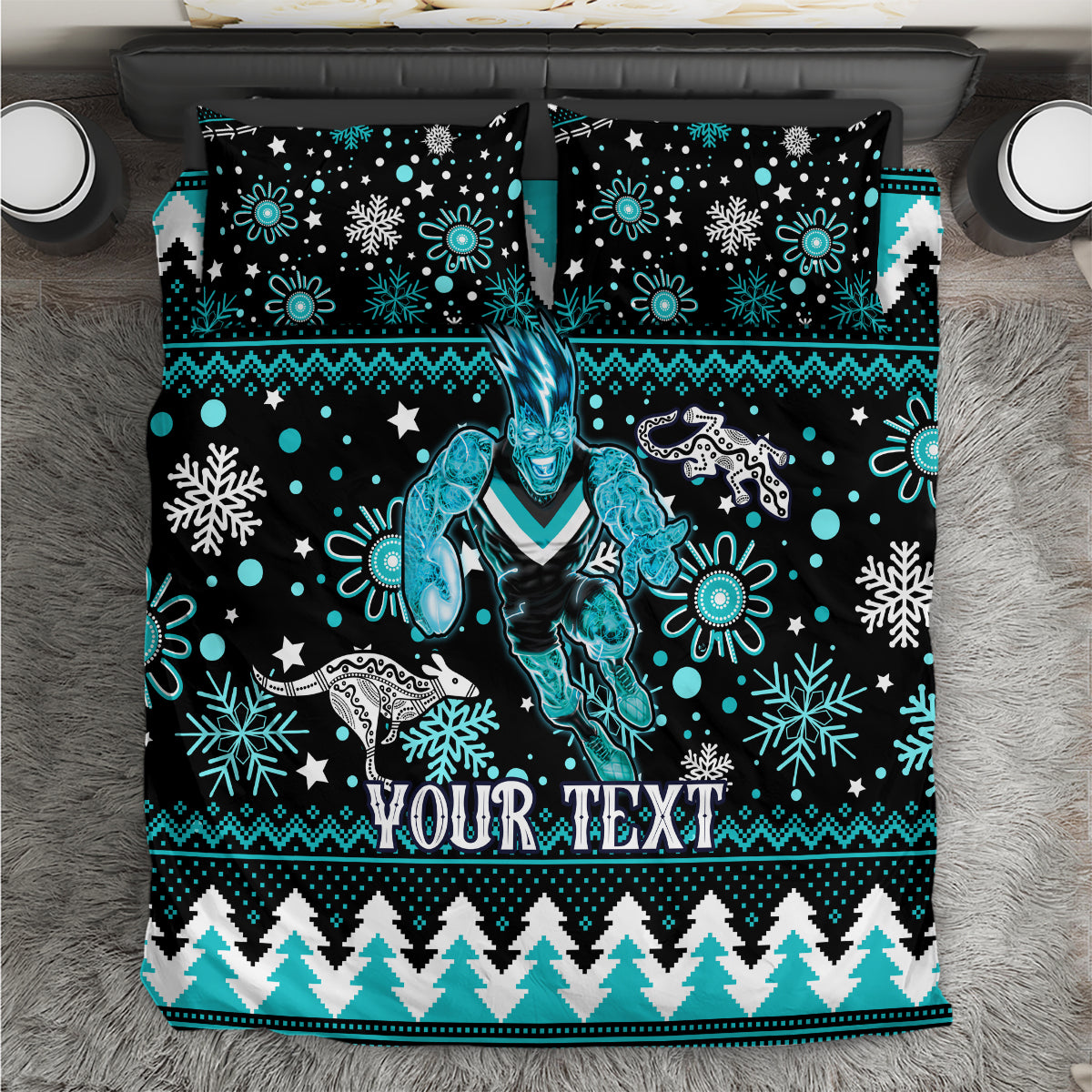 Custom Port Adelaide Power Football Bedding Set Port Adelaide Power Football Christmas Vibe 2023 - Vibe Hoodie Shop