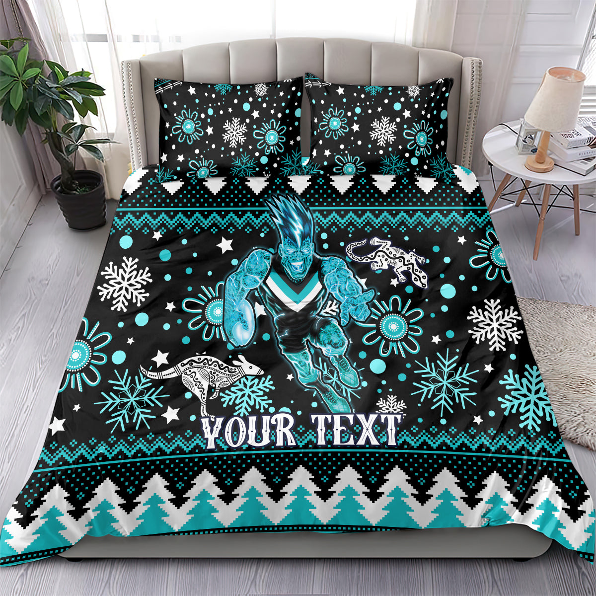Custom Port Adelaide Power Football Bedding Set Port Adelaide Power Football Christmas Vibe 2023 - Vibe Hoodie Shop