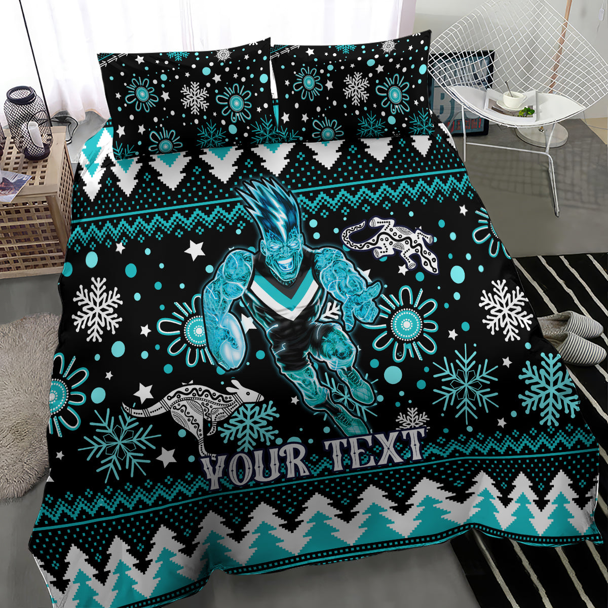 Custom Port Adelaide Power Football Bedding Set Port Adelaide Power Football Christmas Vibe 2023 - Vibe Hoodie Shop