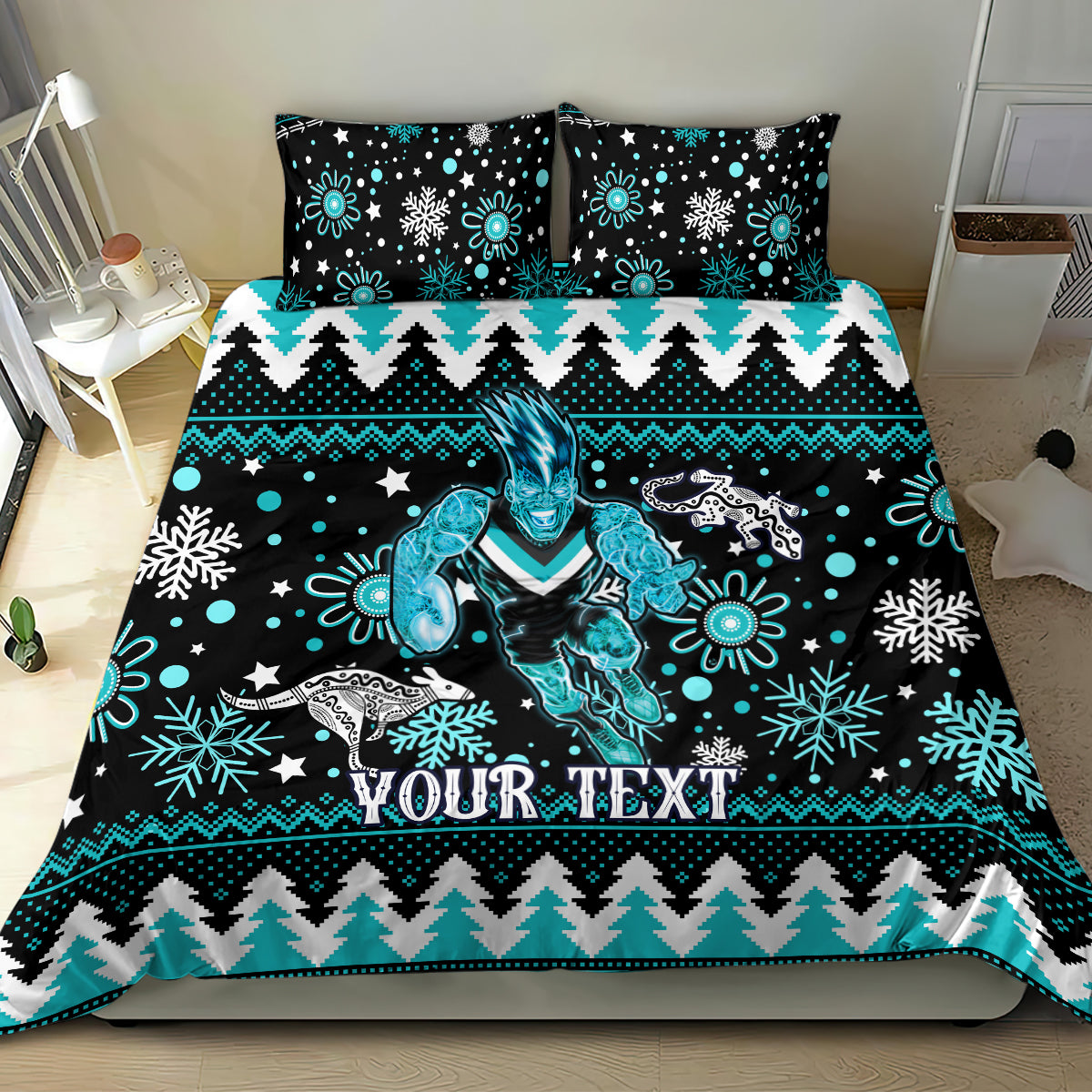 Custom Port Adelaide Power Football Bedding Set Port Adelaide Power Football Christmas Vibe 2023 - Vibe Hoodie Shop