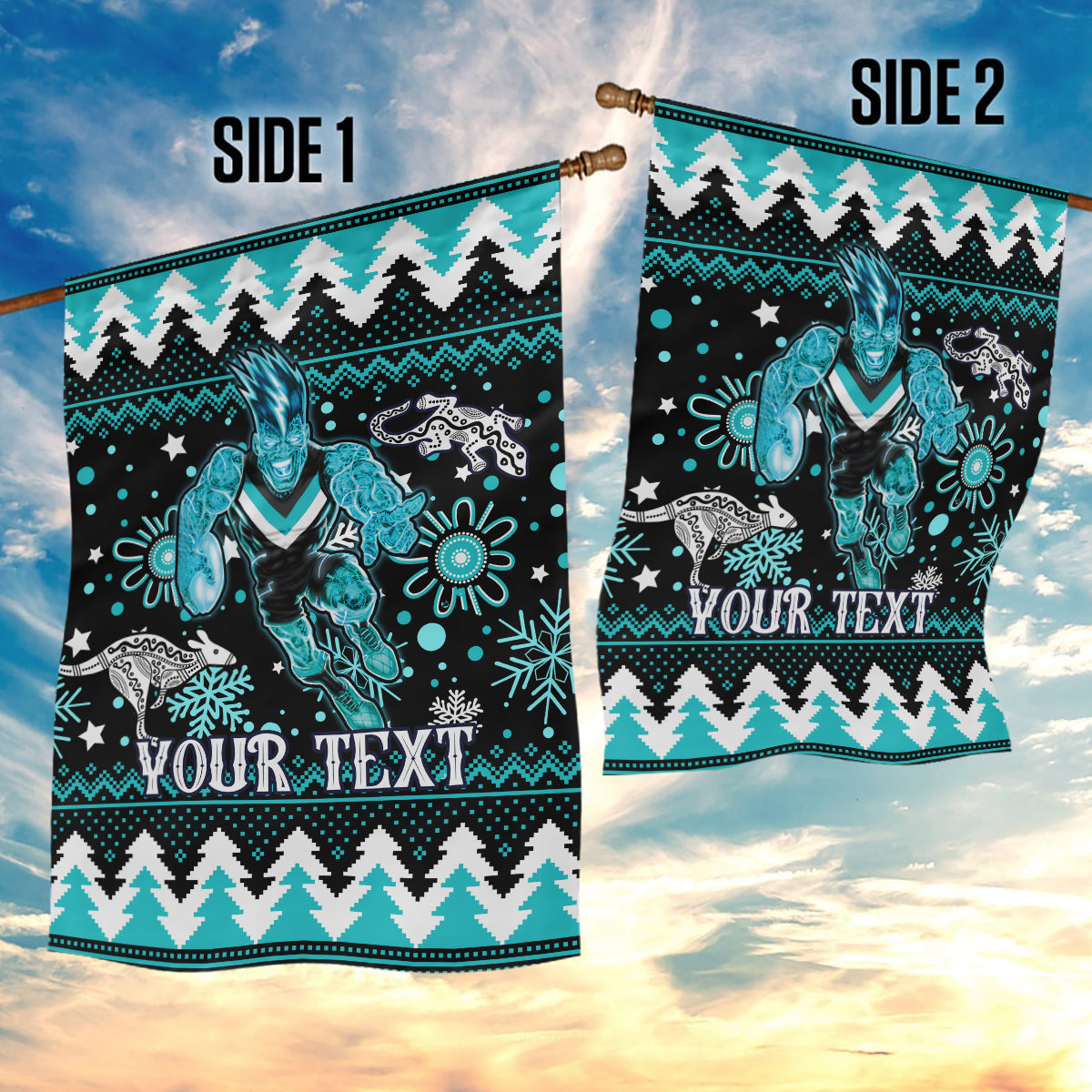 Custom Port Adelaide Power Football Garden Flag Port Adelaide Power Football Christmas Vibe 2023 - Vibe Hoodie Shop