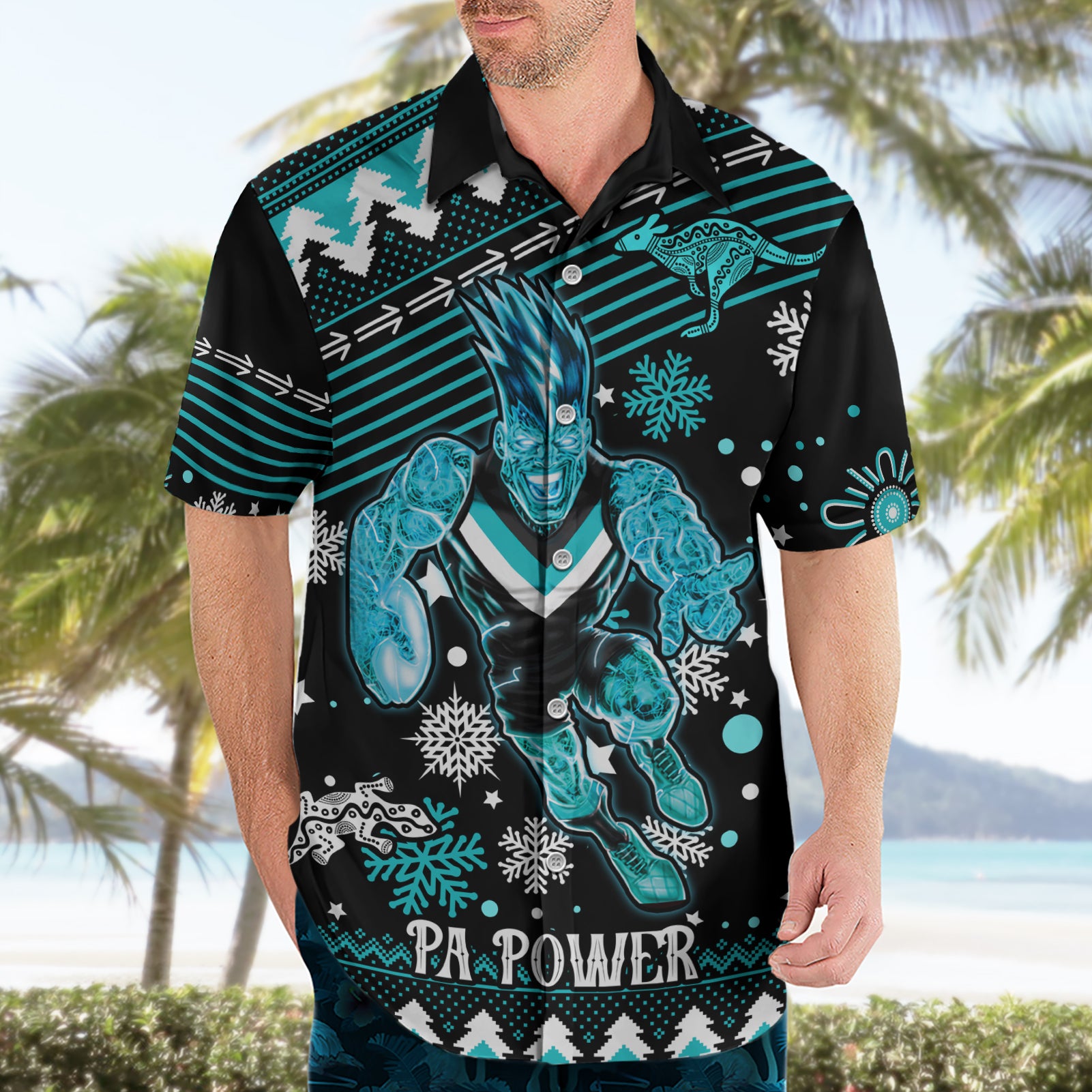 Custom Port Adelaide Power Football Hawaiian Shirt Port Adelaide Power Football Christmas Vibe 2023 - Vibe Hoodie Shop