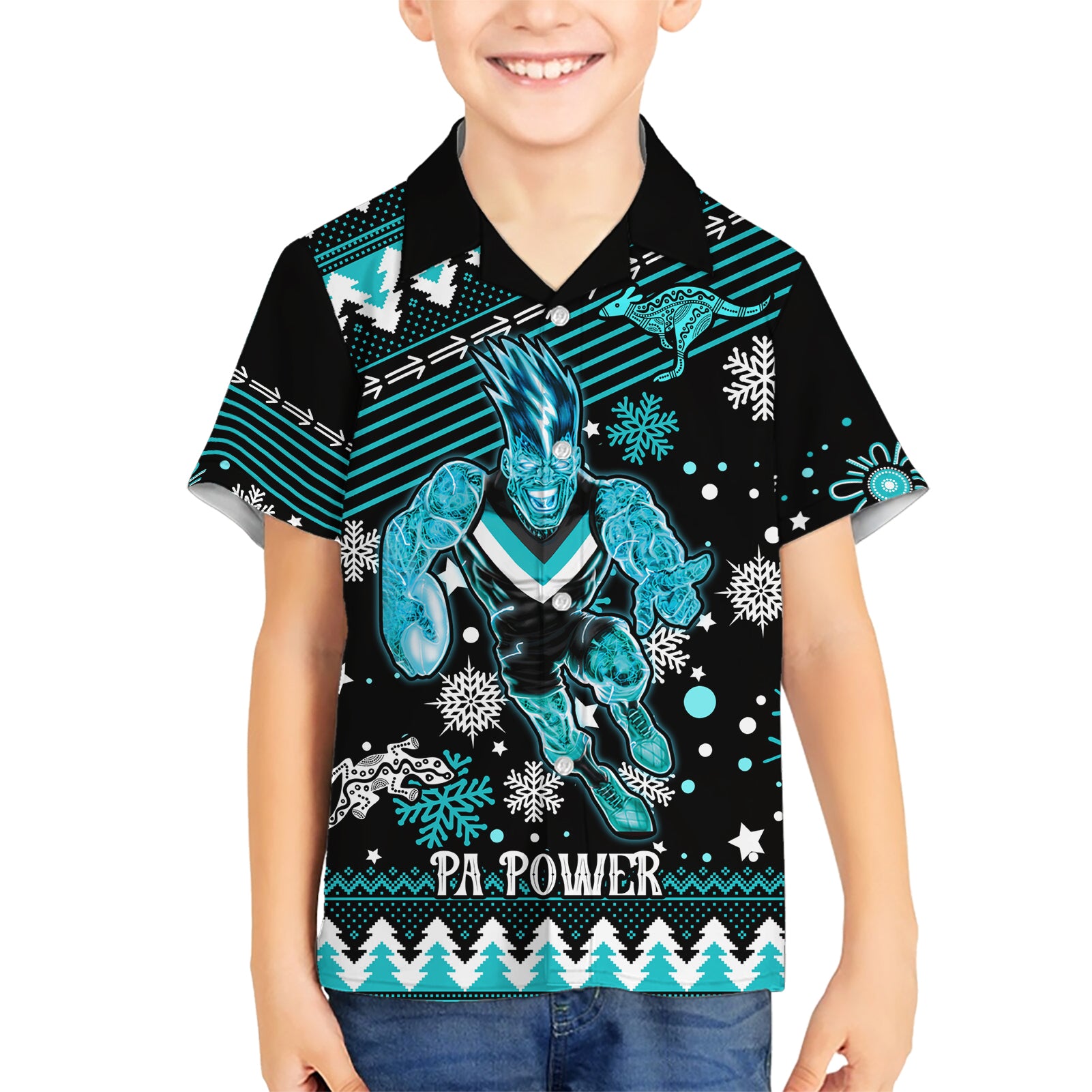 Custom Port Adelaide Power Football Hawaiian Shirt Port Adelaide Power Football Christmas Vibe 2023 - Vibe Hoodie Shop