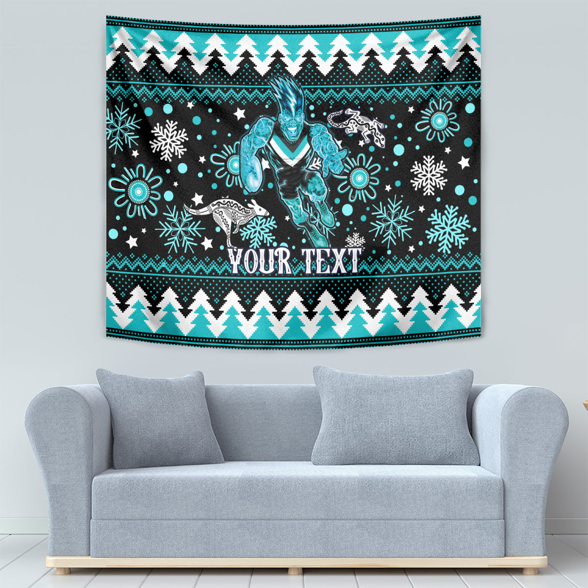 Custom Port Adelaide Power Football Tapestry Port Adelaide Power Football Christmas Vibe 2023 - Vibe Hoodie Shop