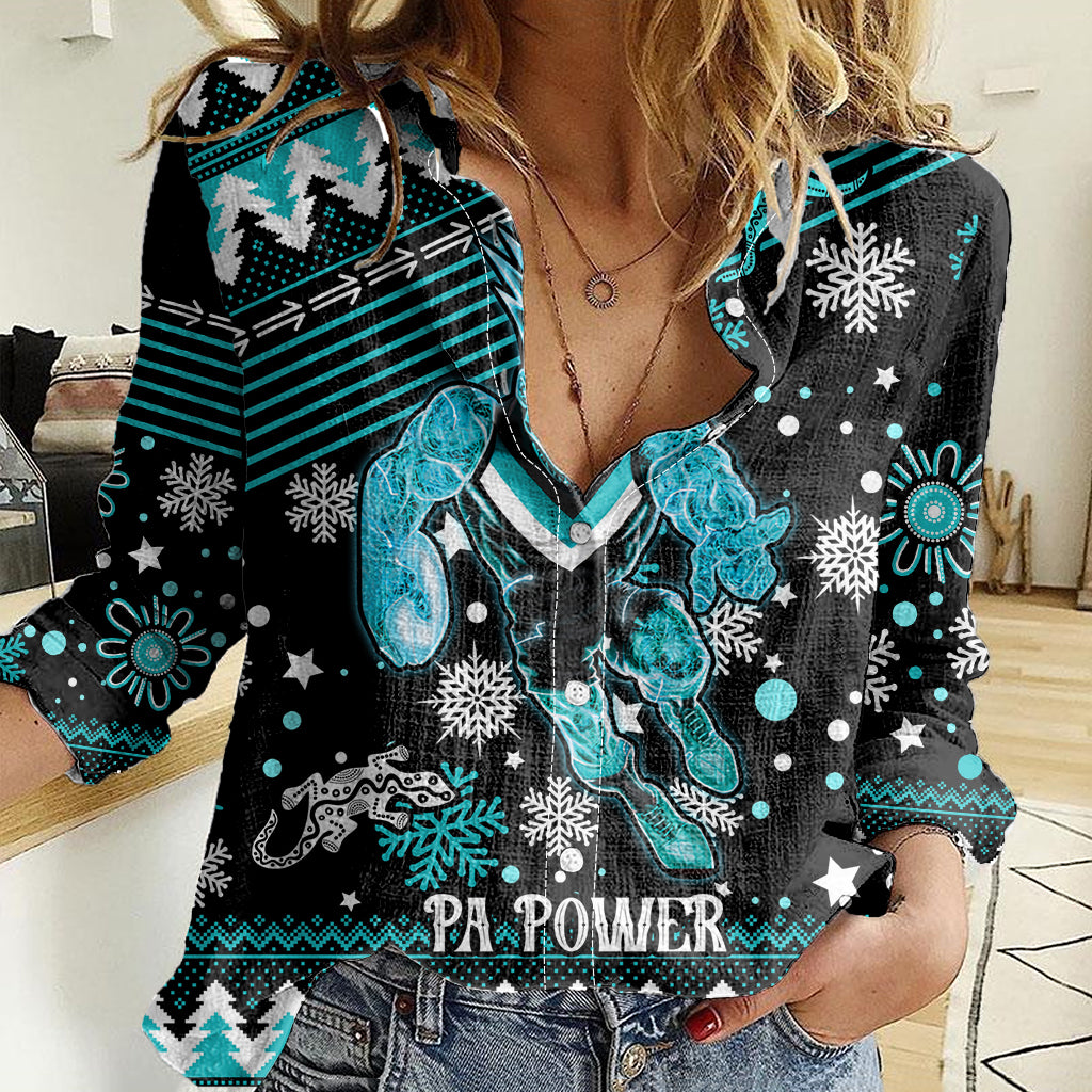 Custom Port Adelaide Power Football Women Casual Shirt Port Adelaide Power Football Christmas Vibe 2023 - Vibe Hoodie Shop