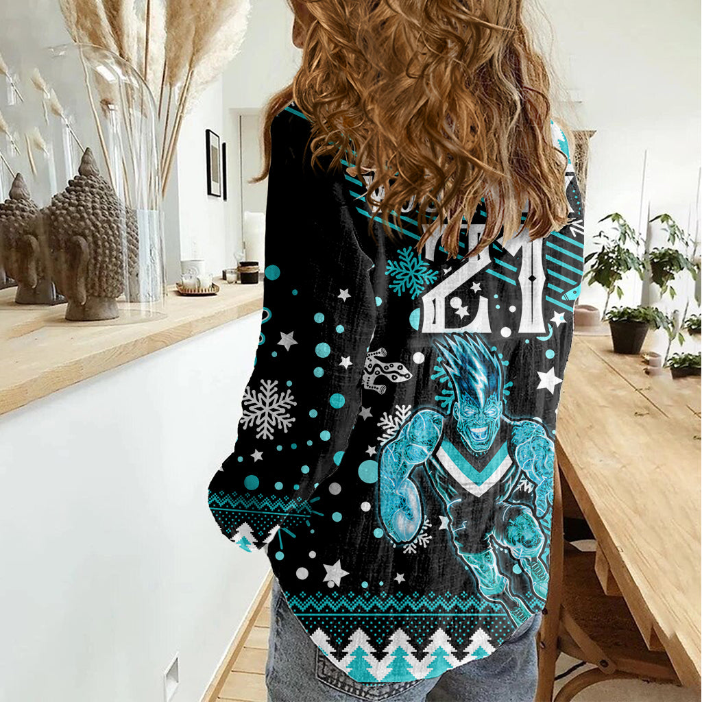 Custom Port Adelaide Power Football Women Casual Shirt Port Adelaide Power Football Christmas Vibe 2023 - Vibe Hoodie Shop