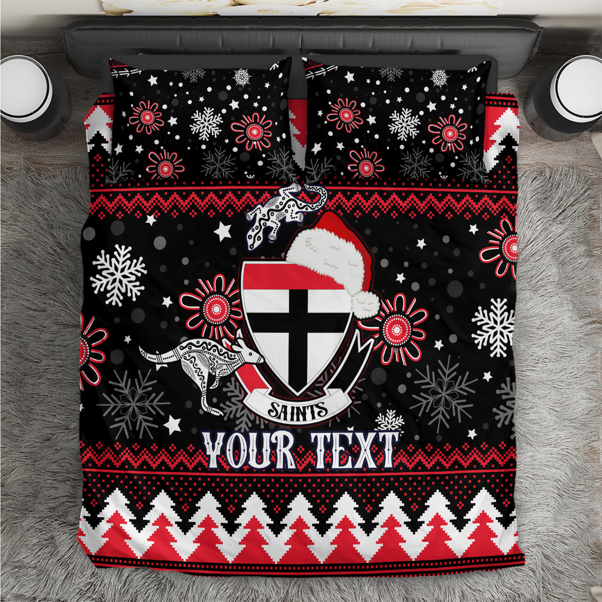 Custom St Kilda Saints Football Bedding Set Christmas Vibe 2023 - Vibe Hoodie Shop