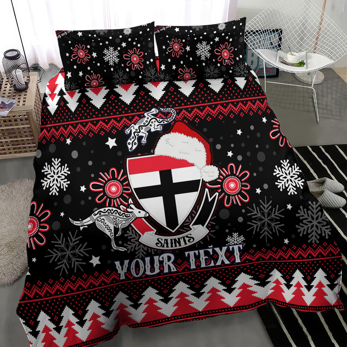 Custom St Kilda Saints Football Bedding Set Christmas Vibe 2023 - Vibe Hoodie Shop
