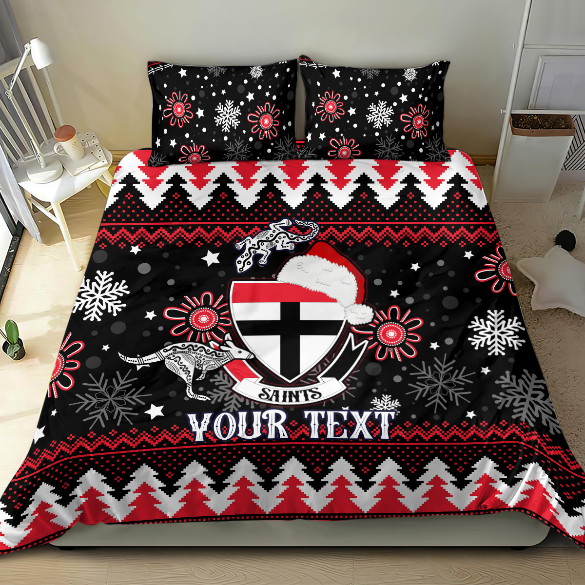 Custom St Kilda Saints Football Bedding Set Christmas Vibe 2023 - Vibe Hoodie Shop