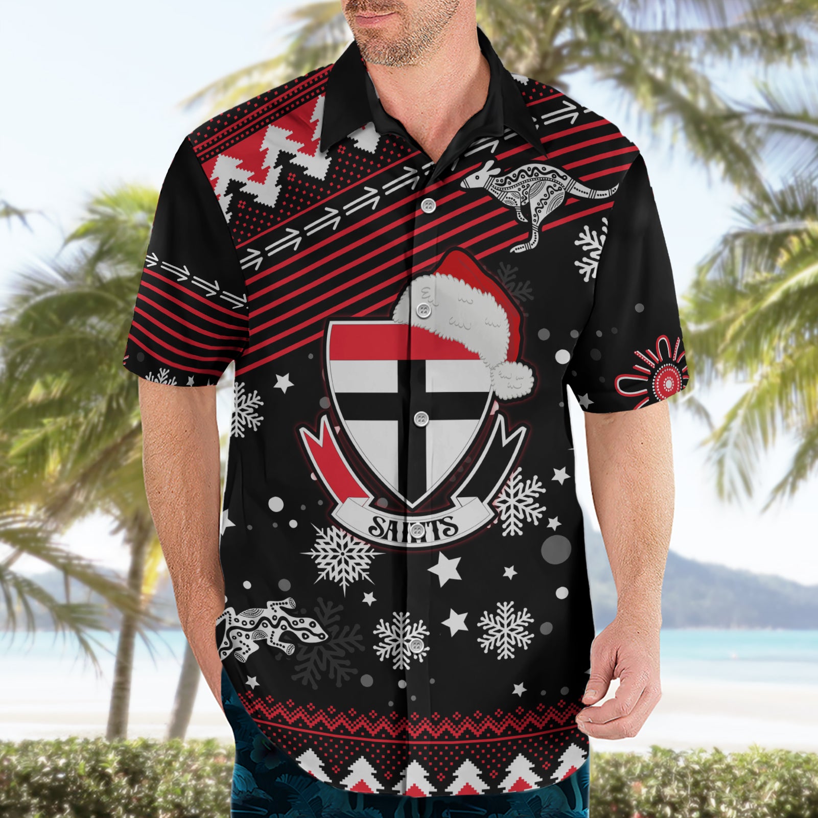 Custom St Kilda Saints Football Hawaiian Shirt Christmas Vibe 2023 - Vibe Hoodie Shop