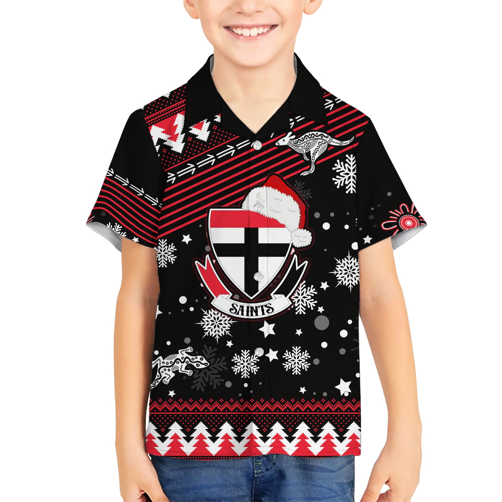 Custom St Kilda Saints Football Hawaiian Shirt Christmas Vibe 2023 - Vibe Hoodie Shop