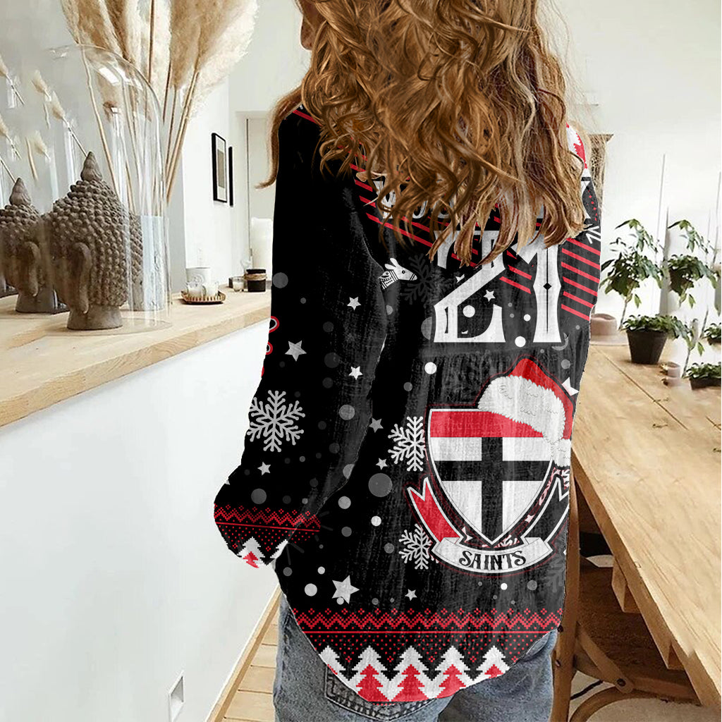 Custom St Kilda Saints Football Women Casual Shirt Christmas Vibe 2023 - Vibe Hoodie Shop