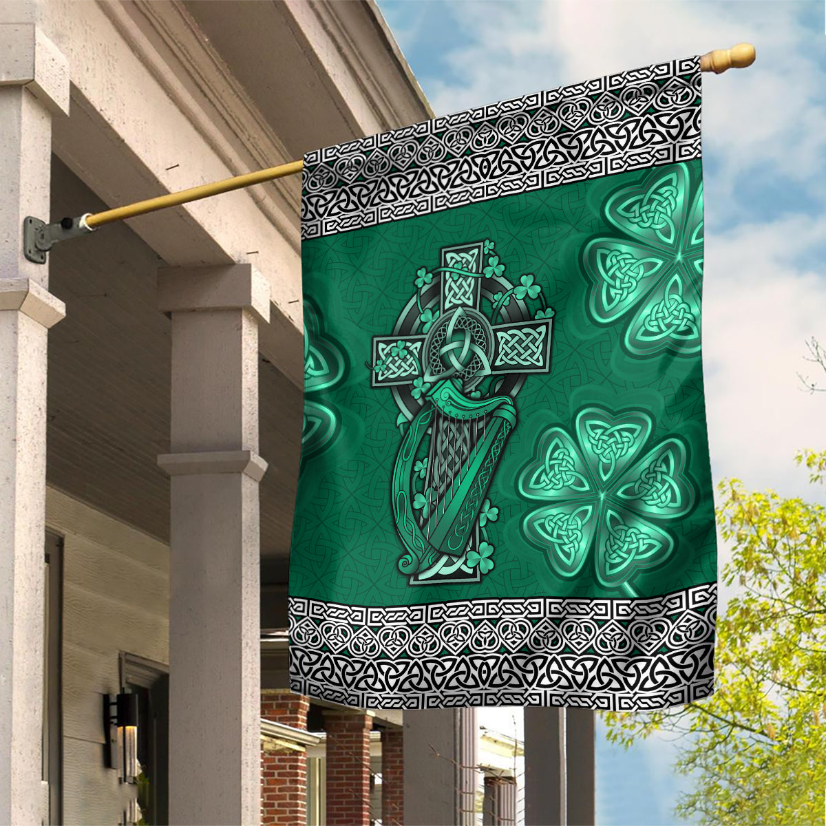 Irish Celtic Cross and Harp with Ireland Shamrock Personalized Garden Flag - Vibe Hoodie Shop