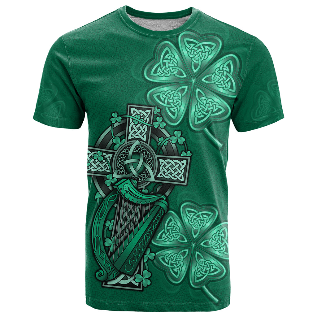 Irish Celtic Cross and Harp with Ireland Shamrock Personalized T Shirt LT9 - Vibe Hoodie Shop