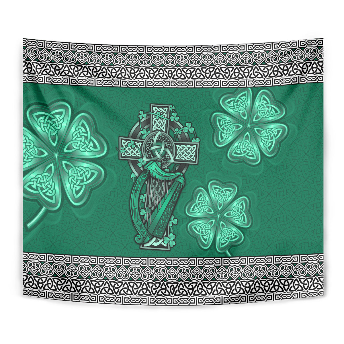 Irish Celtic Cross and Harp with Ireland Shamrock Personalized Tapestry - Vibe Hoodie Shop