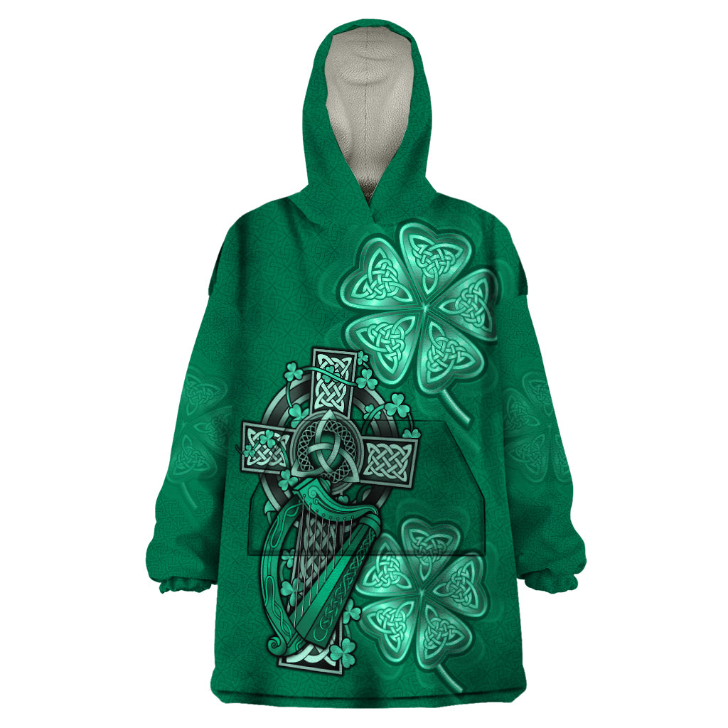 Irish Celtic Cross and Harp with Ireland Shamrock Personalized Wearable Blanket Hoodie - Vibe Hoodie Shop