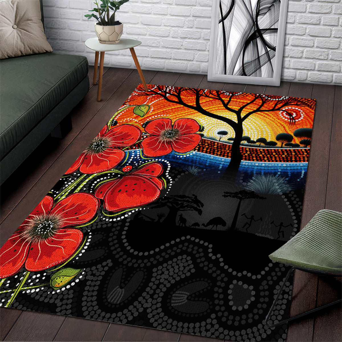 ANZAC Day Australia Poppy Flower Area Rug Aboriginal Style - Vibe Hoodie Shop