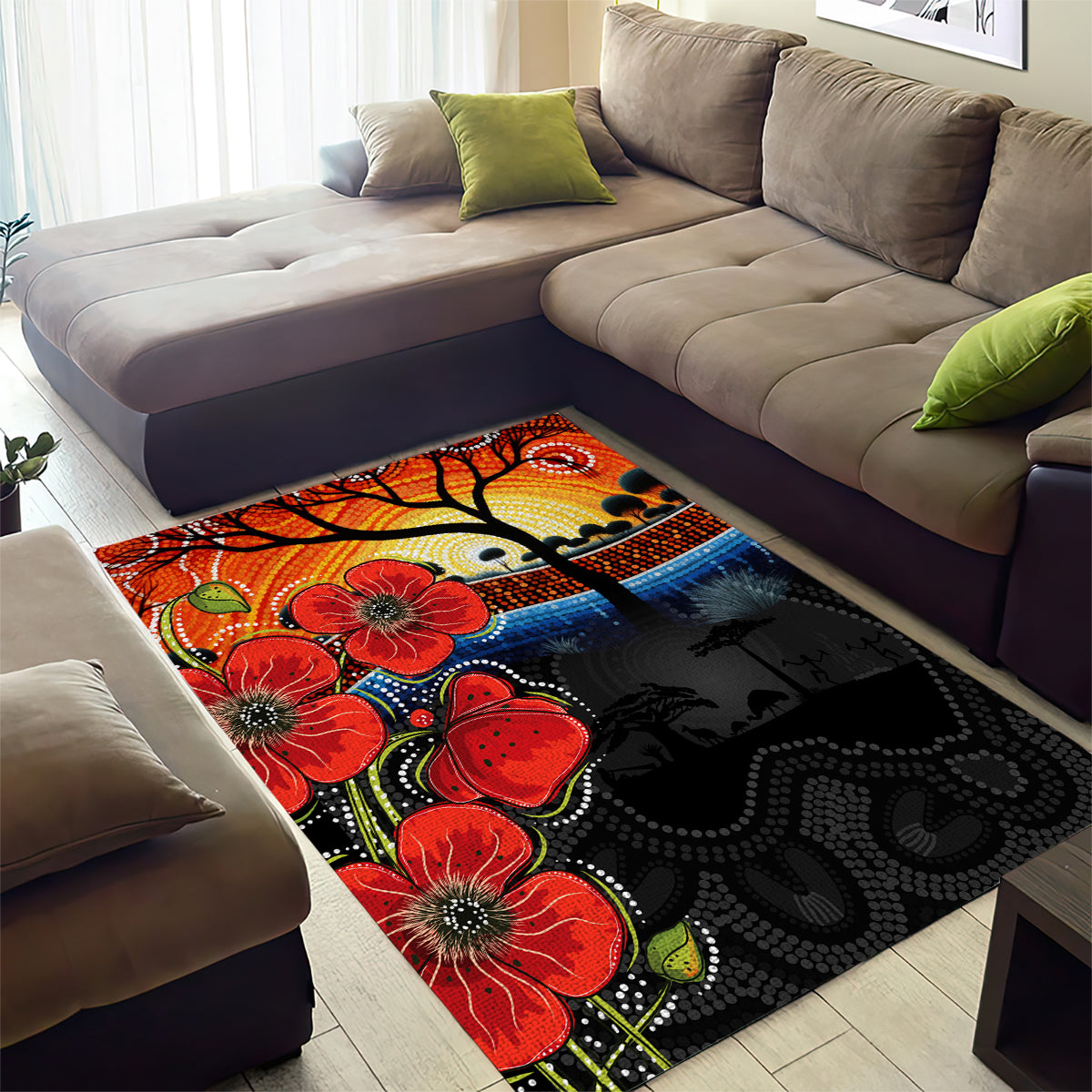 ANZAC Day Australia Poppy Flower Area Rug Aboriginal Style - Vibe Hoodie Shop