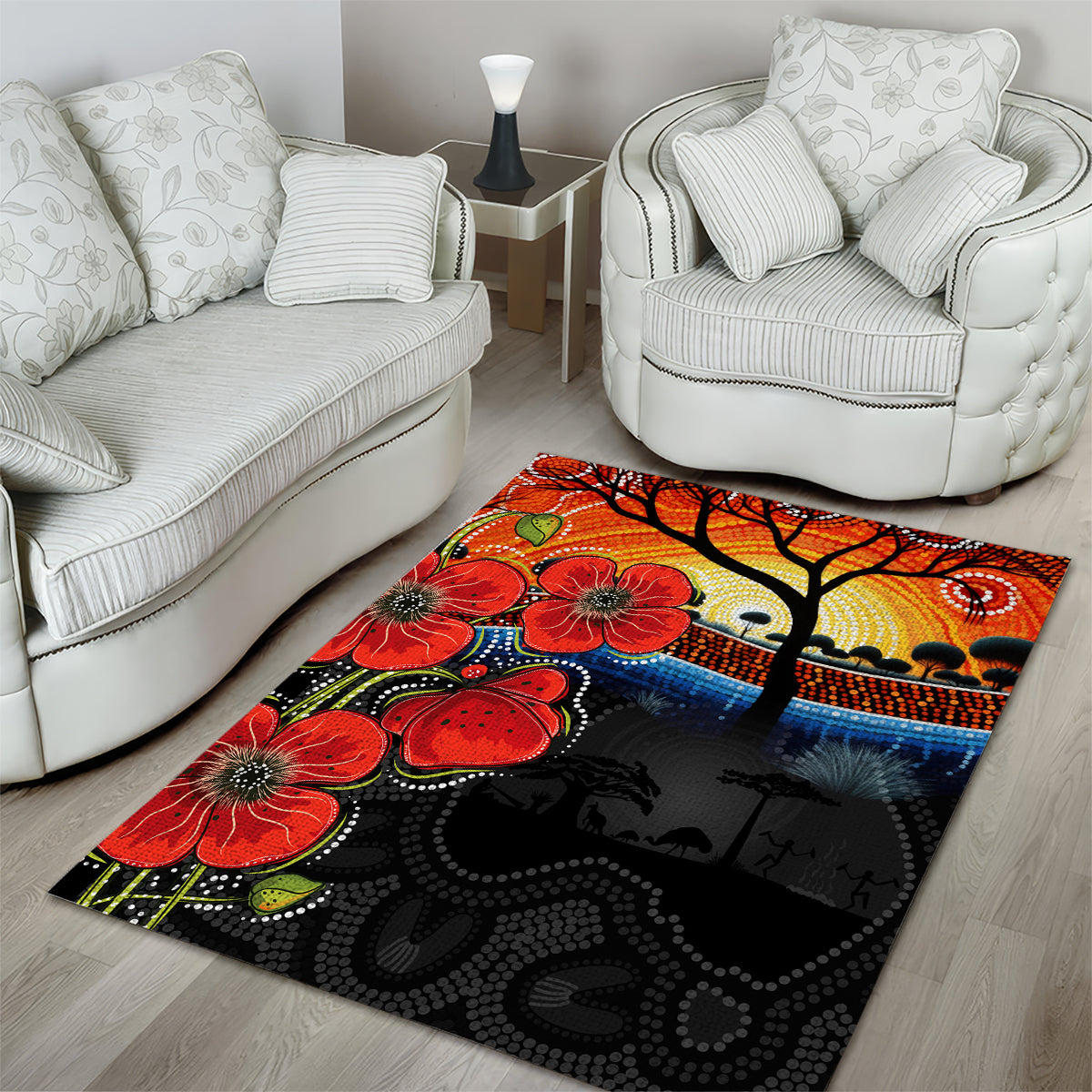 ANZAC Day Australia Poppy Flower Area Rug Aboriginal Style - Vibe Hoodie Shop