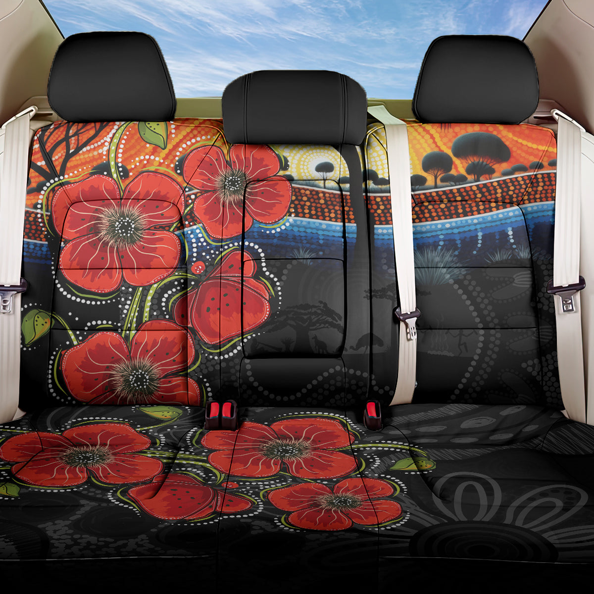 ANZAC Day Australia Poppy Flower Back Car Seat Cover Aboriginal Style LT9