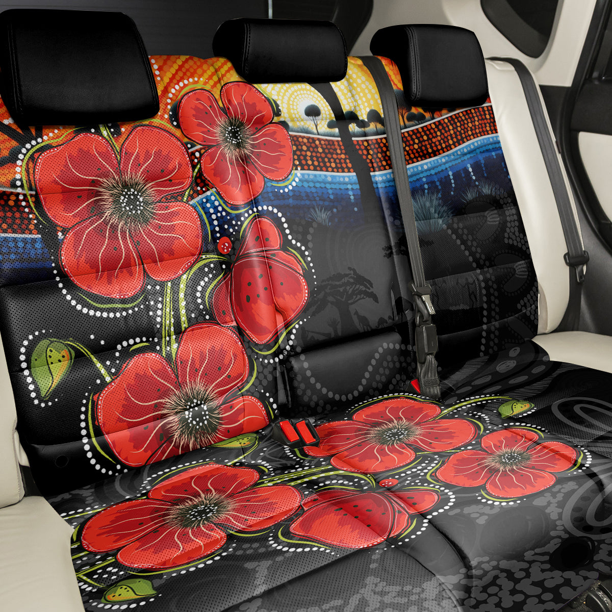 ANZAC Day Australia Poppy Flower Back Car Seat Cover Aboriginal Style LT9