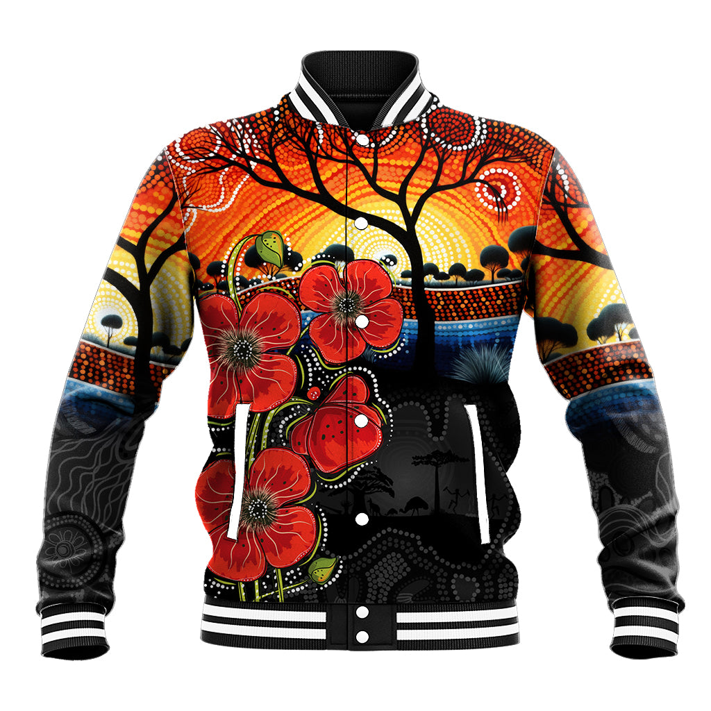 ANZAC Day Australia Poppy Flower Baseball Jacket Aboriginal Style - Vibe Hoodie Shop