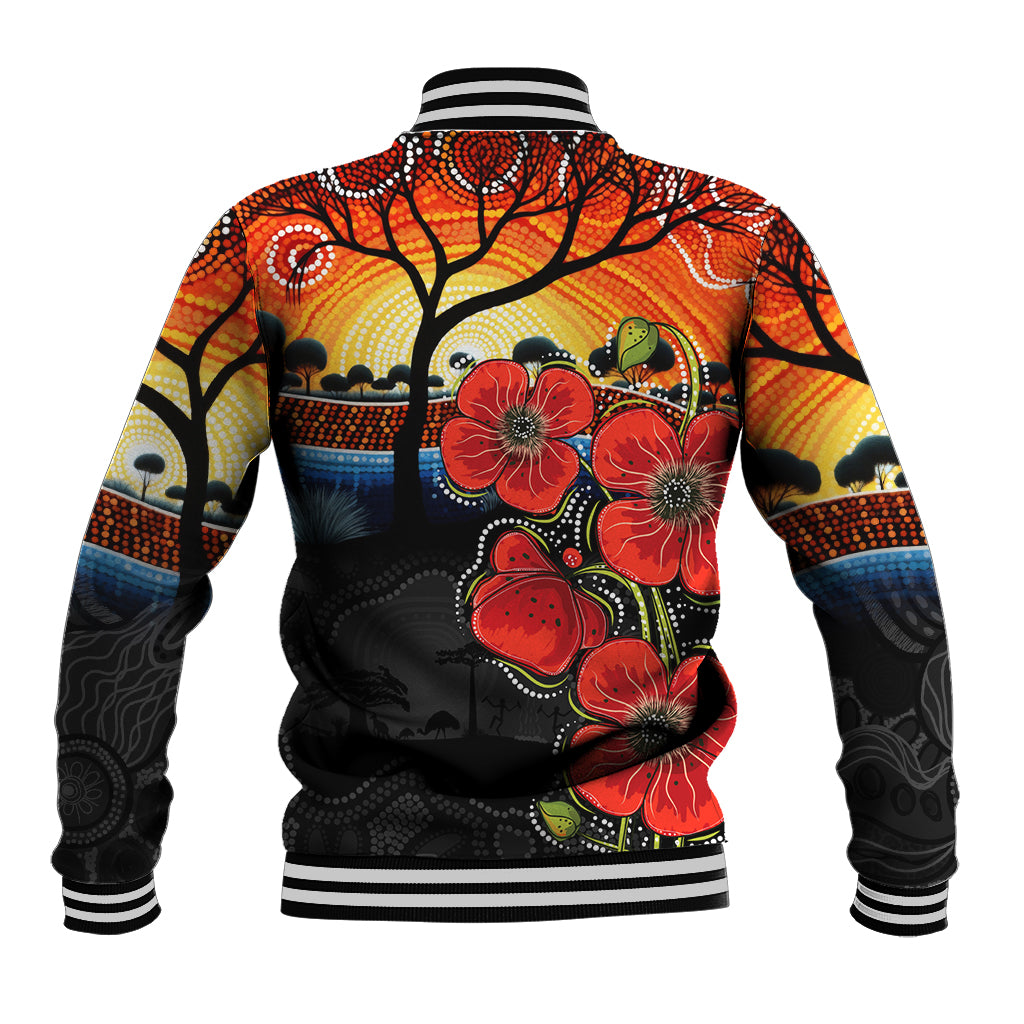 ANZAC Day Australia Poppy Flower Baseball Jacket Aboriginal Style - Vibe Hoodie Shop