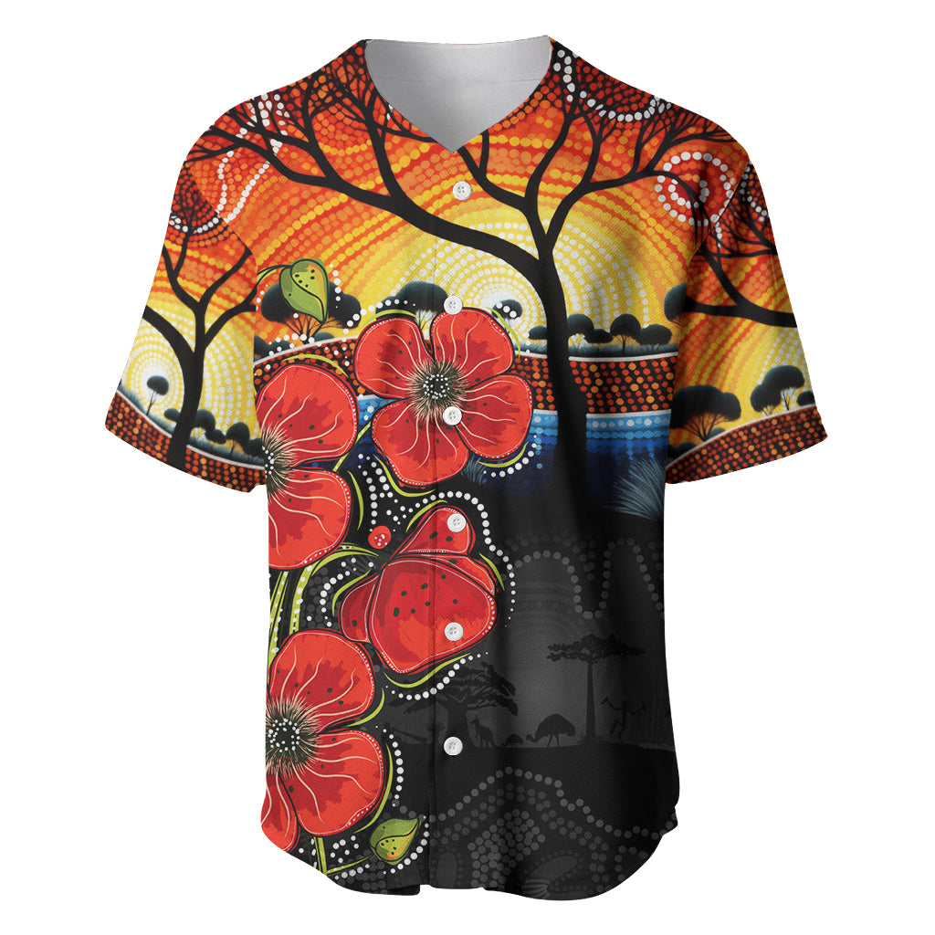 ANZAC Day Australia Poppy Flower Baseball Jersey Aboriginal Style - Vibe Hoodie Shop