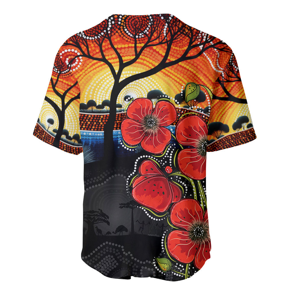 ANZAC Day Australia Poppy Flower Baseball Jersey Aboriginal Style - Vibe Hoodie Shop