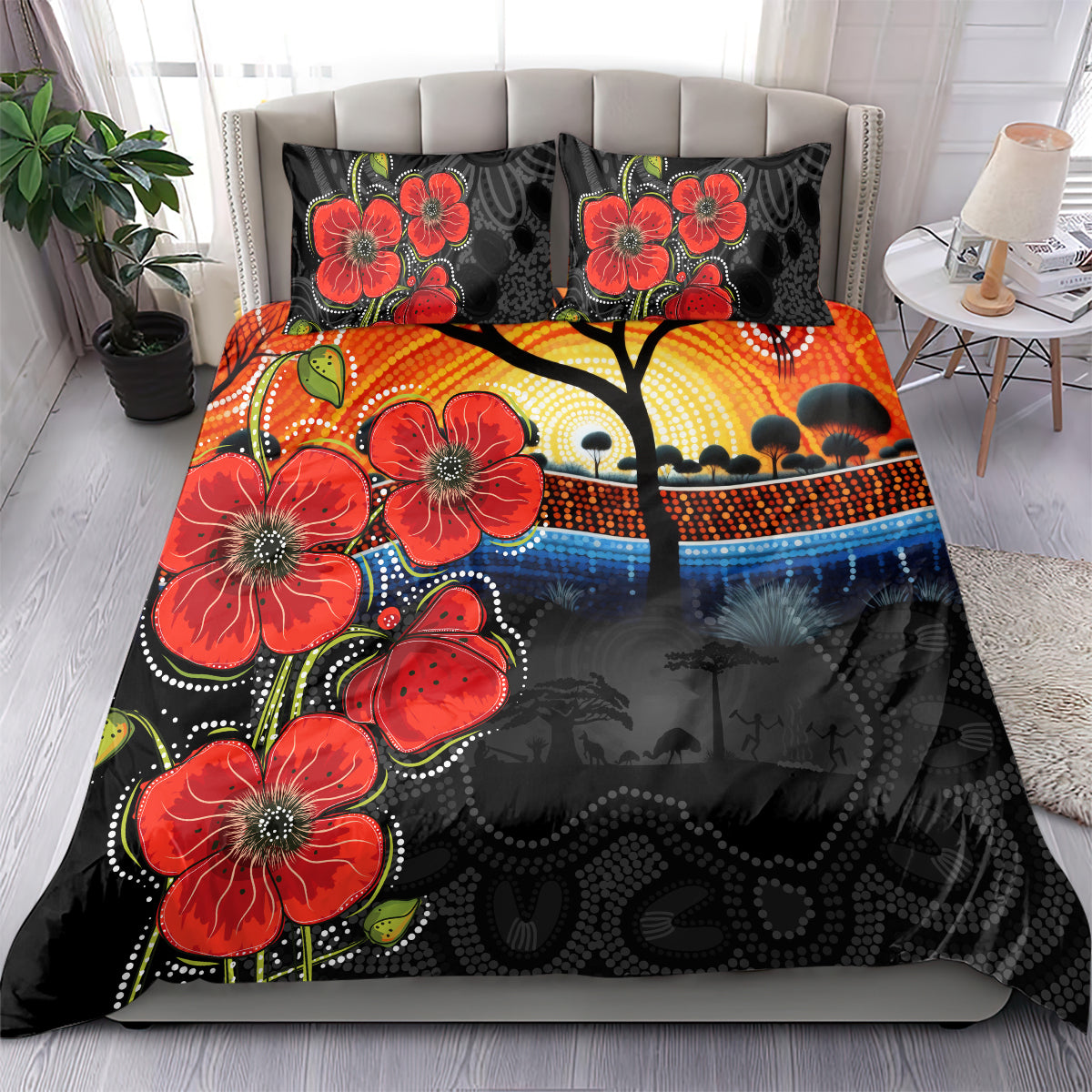 ANZAC Day Australia Poppy Flower Bedding Set Aboriginal Style - Vibe Hoodie Shop