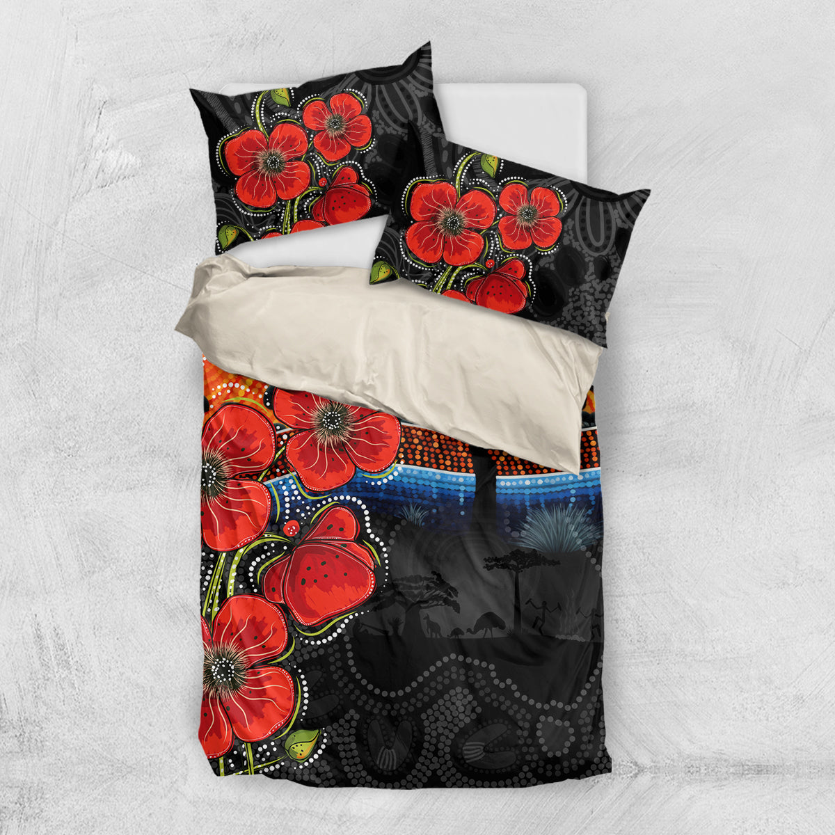 ANZAC Day Australia Poppy Flower Bedding Set Aboriginal Style - Vibe Hoodie Shop