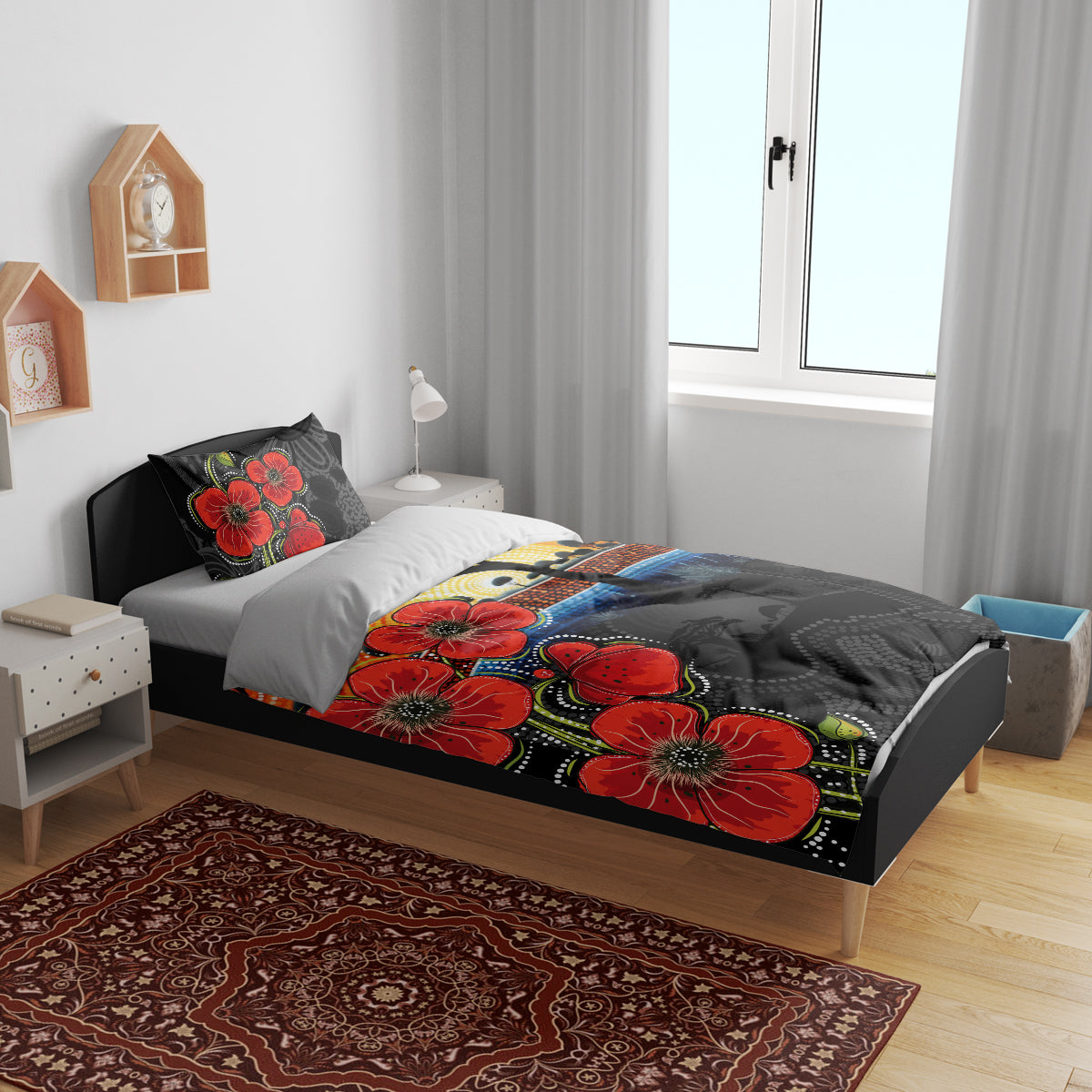 ANZAC Day Australia Poppy Flower Bedding Set Aboriginal Style - Vibe Hoodie Shop